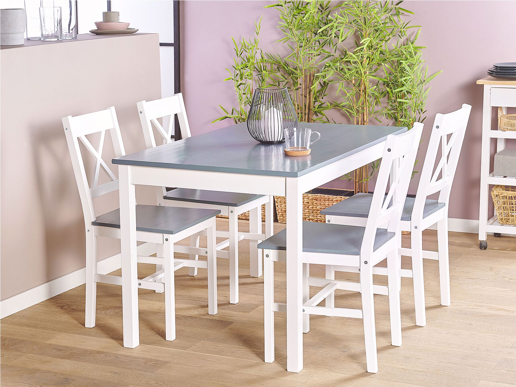 Dining Set MOANA Pine Wood White 4 Seater