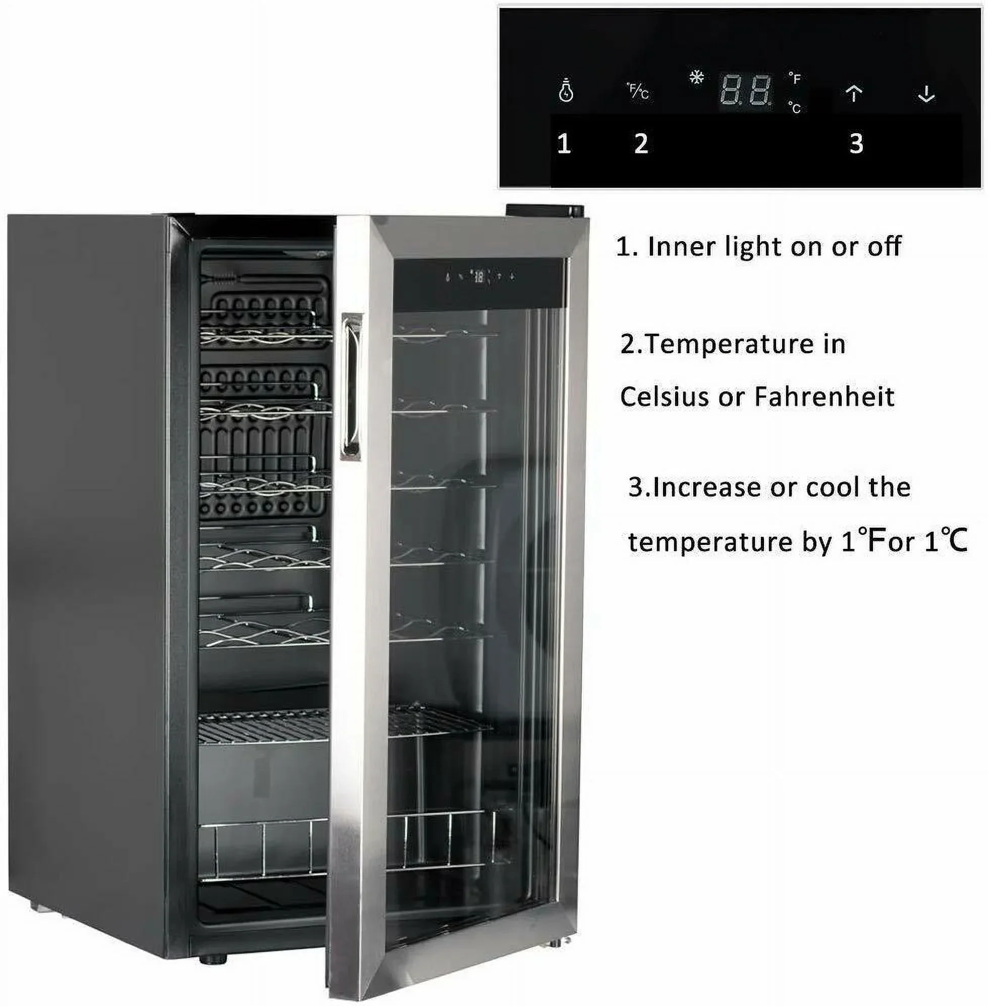 Smad Compressor Wine Cooler 3.1 Cu ft 28 Bottles Stainless Steel Door 110V - JC-88E-2 / D-JC-88E/H