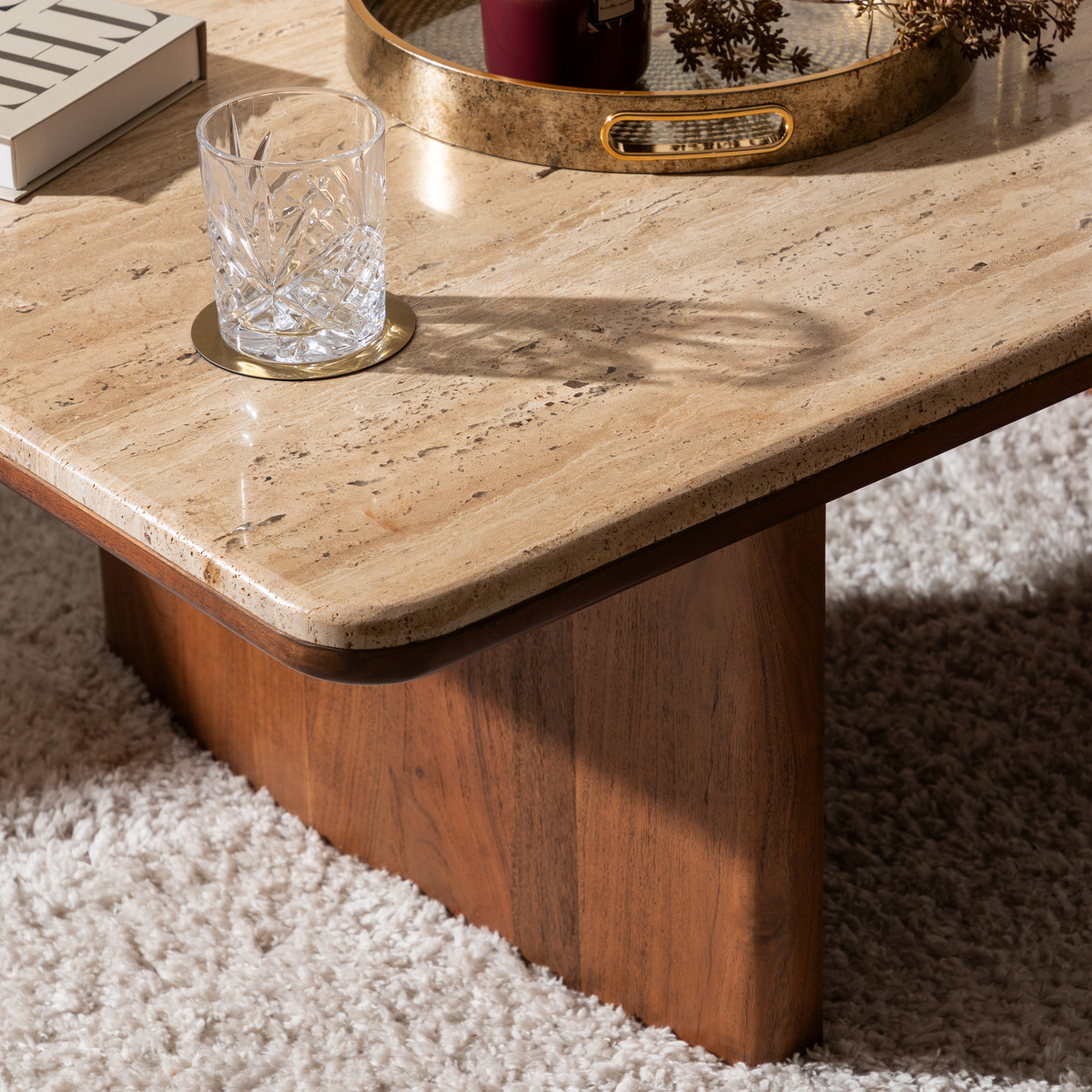 Coffee table "Jivan" Travertine, Wood, 120x70 cm