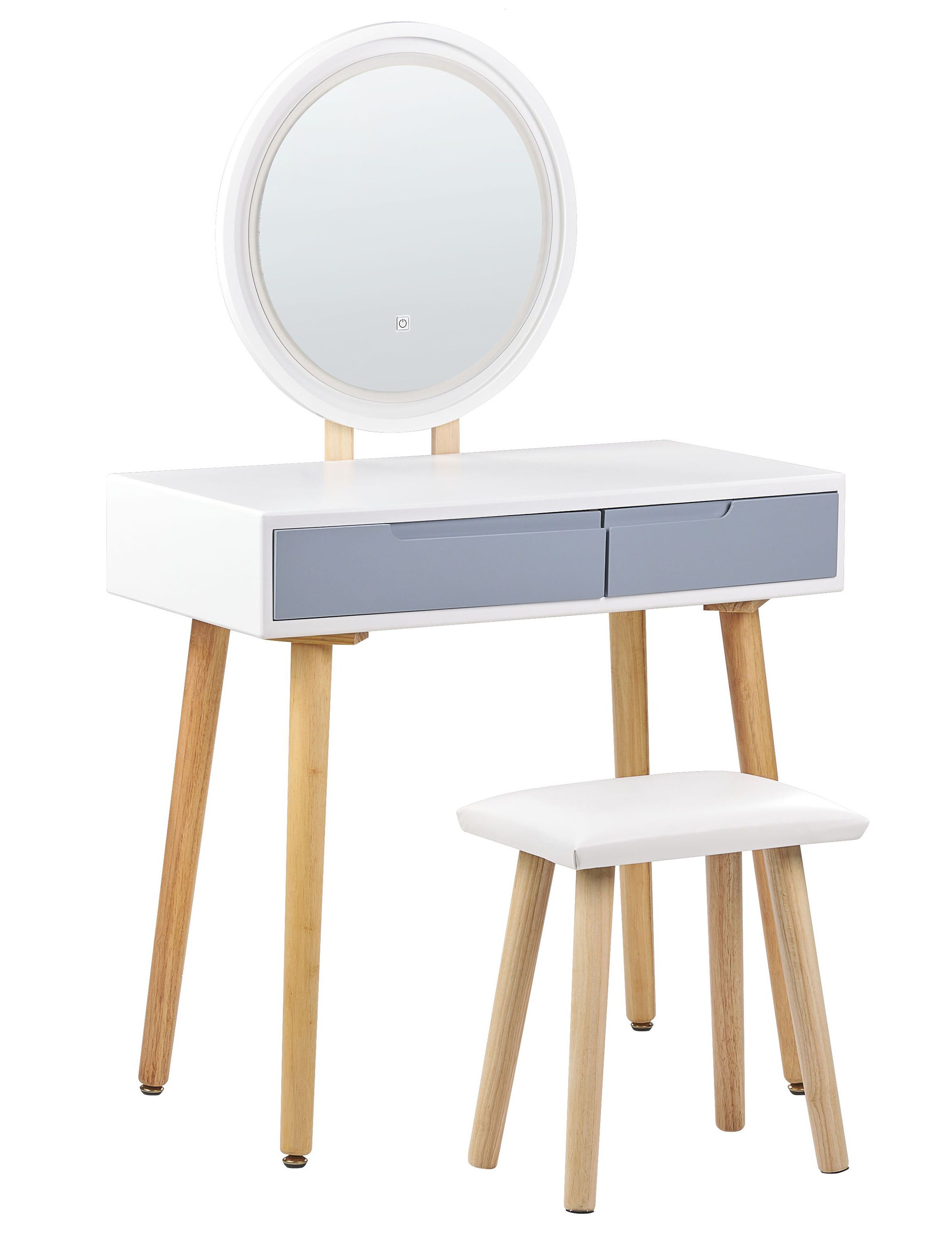Dressing Table with Mirror and Stool JOSSELIN LED White