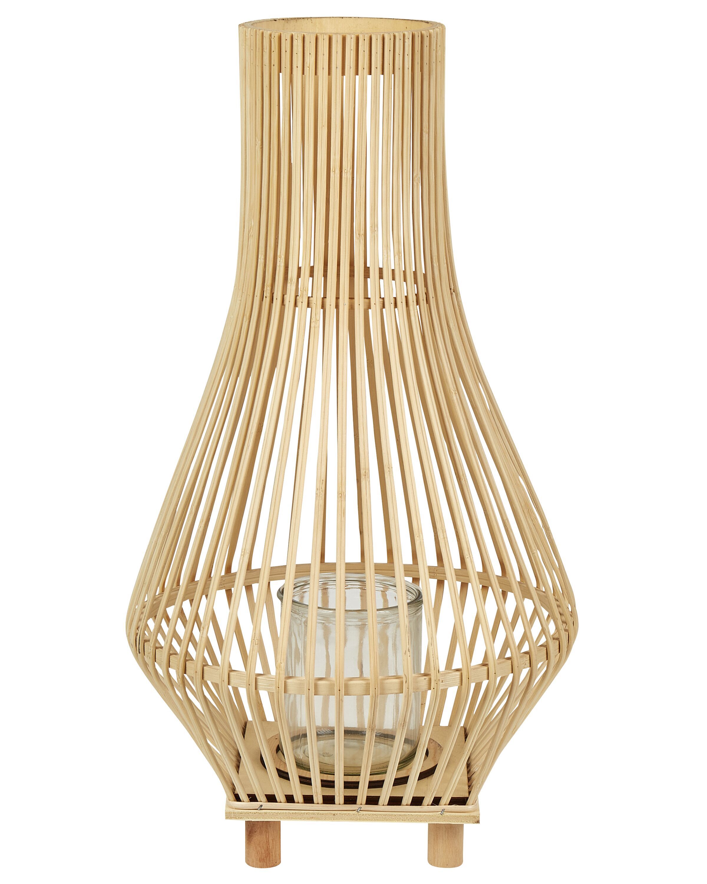 Lantern LEYTE Willow Wood 58 cm Light Brown