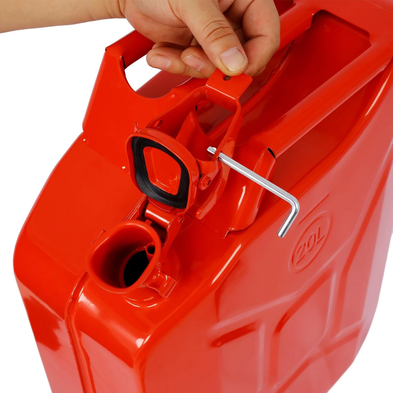 5 Gallon Jerry Fuel Can, 4-Pack Steel Gas Can with Flexible Spout & Leakproof Lock, Portable Fuel Tank for Gasoline, Cars, Trucks, Emergency Kits, Off-Road Equipment - Red - Image 6