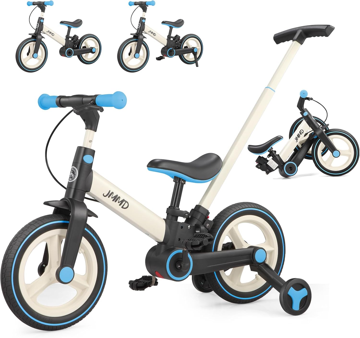 JMMD 6 in 1 Toddler Bike with Push Handle for Kids 18-60 Months, 12