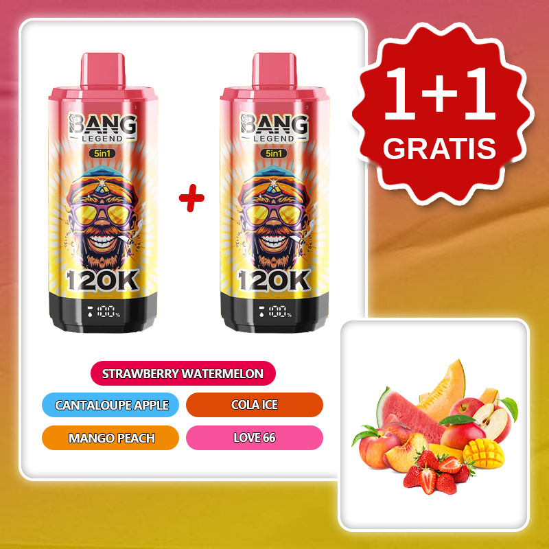 BANG LEGEND 120 000 puffów 5w1 – Strawberry Watermelon, Cantaloupe Apple, Cola Ice, Mango Peach | 1+1 gratis