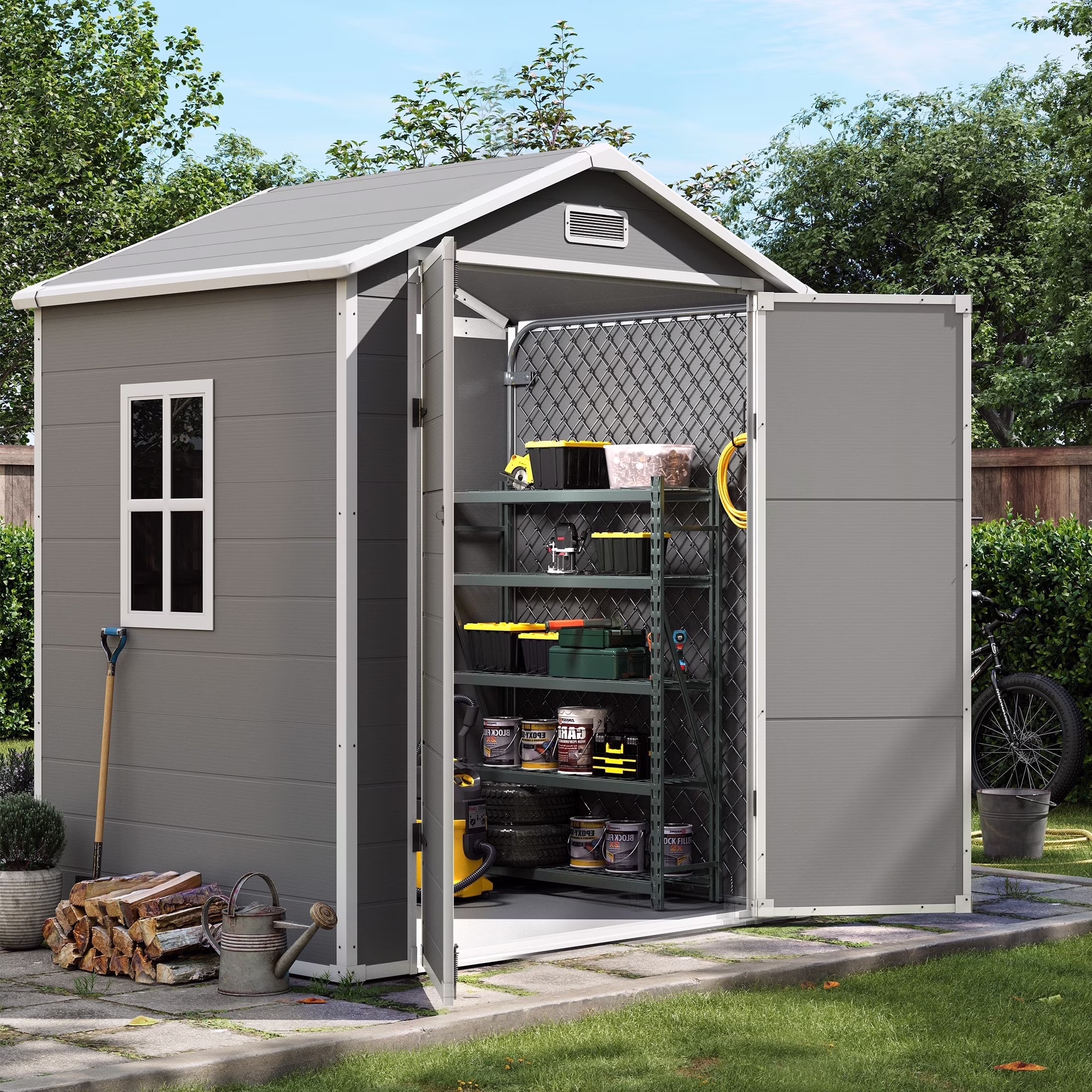 UDPATIO Outdoor Storage Shed 5x3 FT, Resin Garden Shed for Backyard, Patio, Lawn, Grey & White - Image 5
