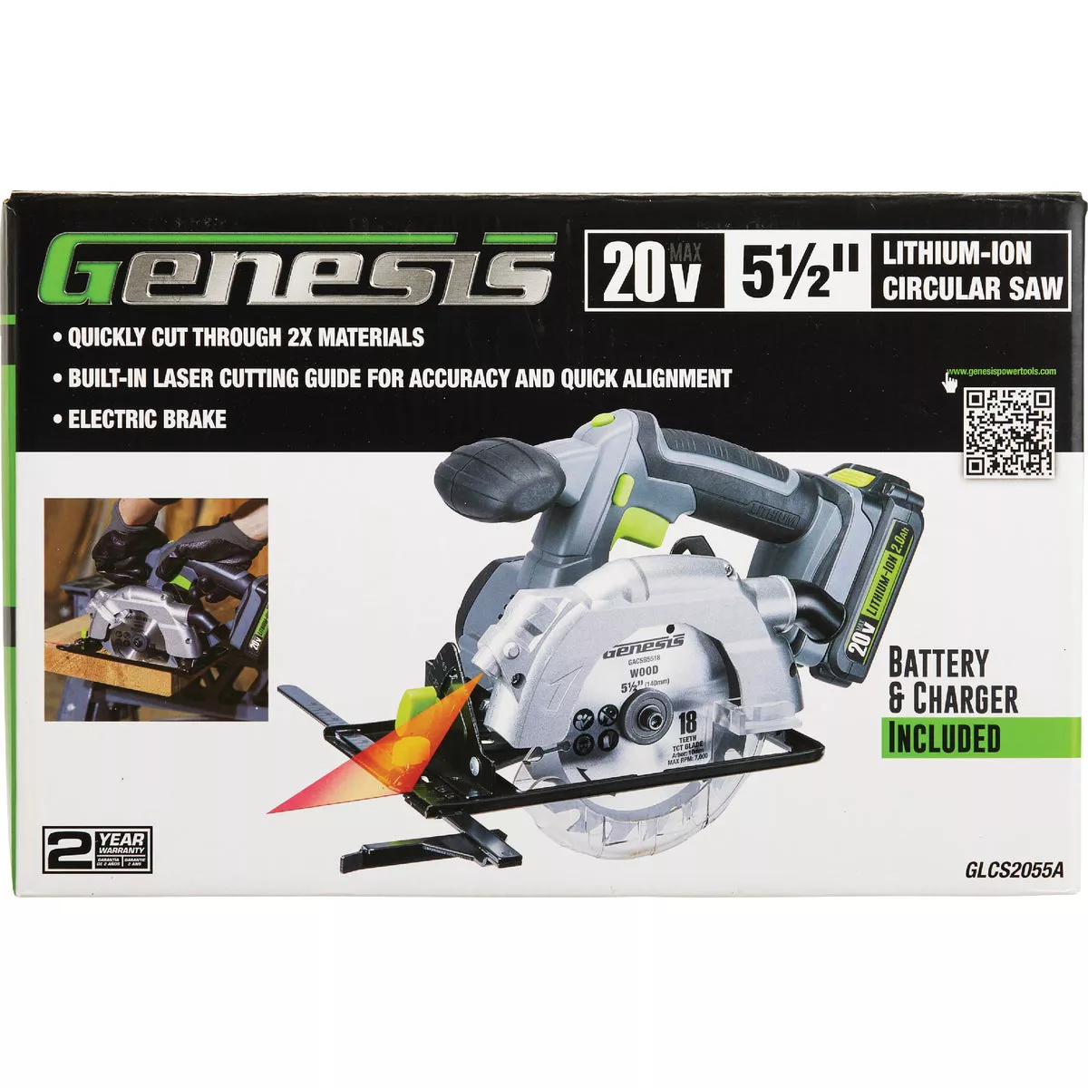 Genesis G20MAX 20V 6-1/2 In. Cordless Circular Saw Kit with 2.0 Ah Battery & Charger
