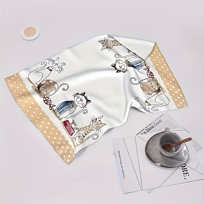 Cartoon cat Pattern Tea Towel, Hand Towel Cleaning Cloth, Super Fine Fiber Material Soft and Durable