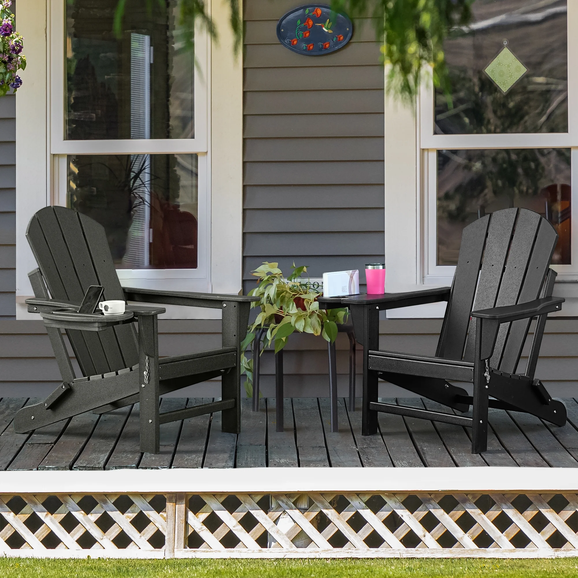 FOOWIN HDPE Plastic Adirondack Chairs Set of 4, Black - Image 123