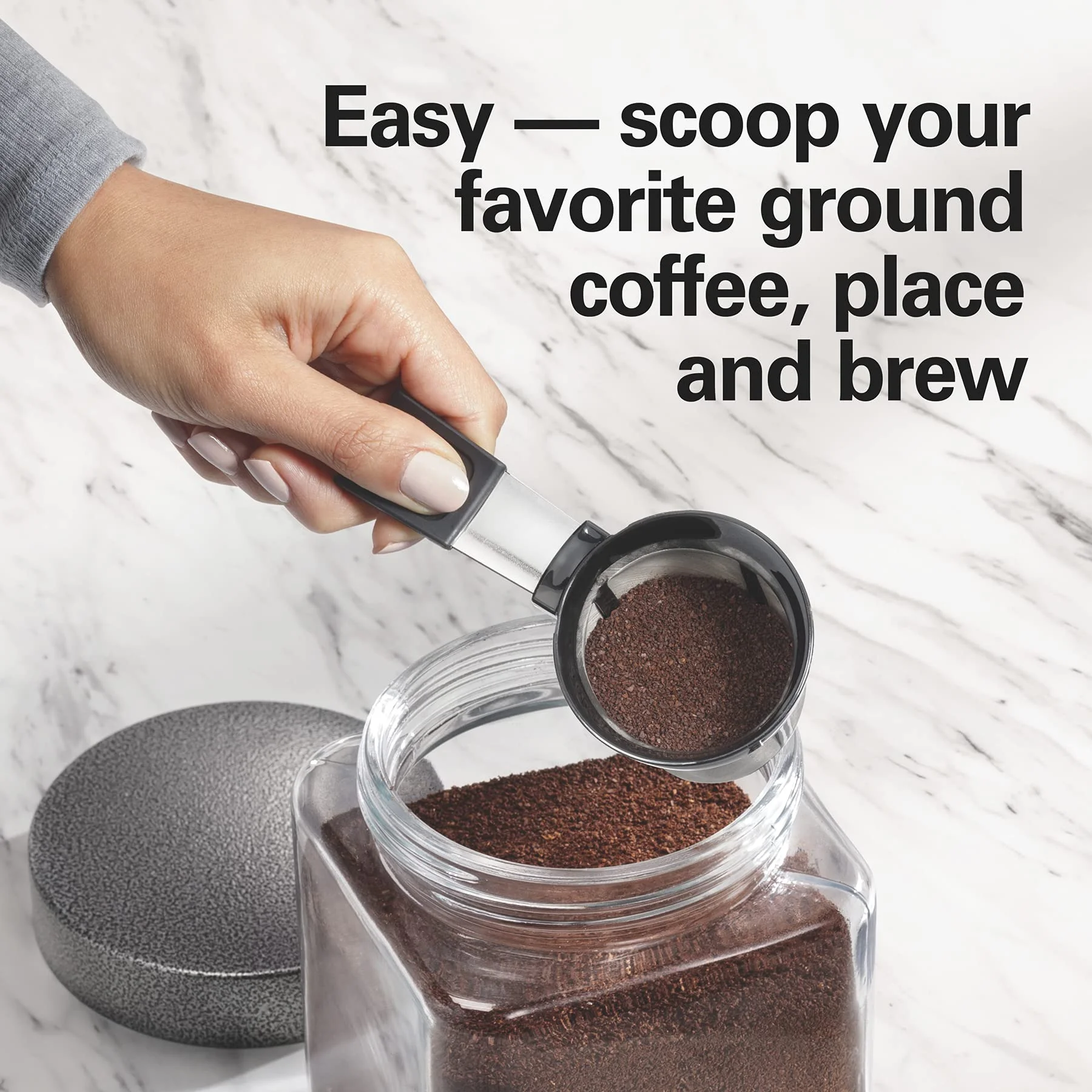 The Scoop Single Serve Coffee Maker & Fast Grounds Brewer for 8-14oz. Cups, Brews in Minutes, 40oz. Removable Reservoir, Stainless Steel (49987),Silver