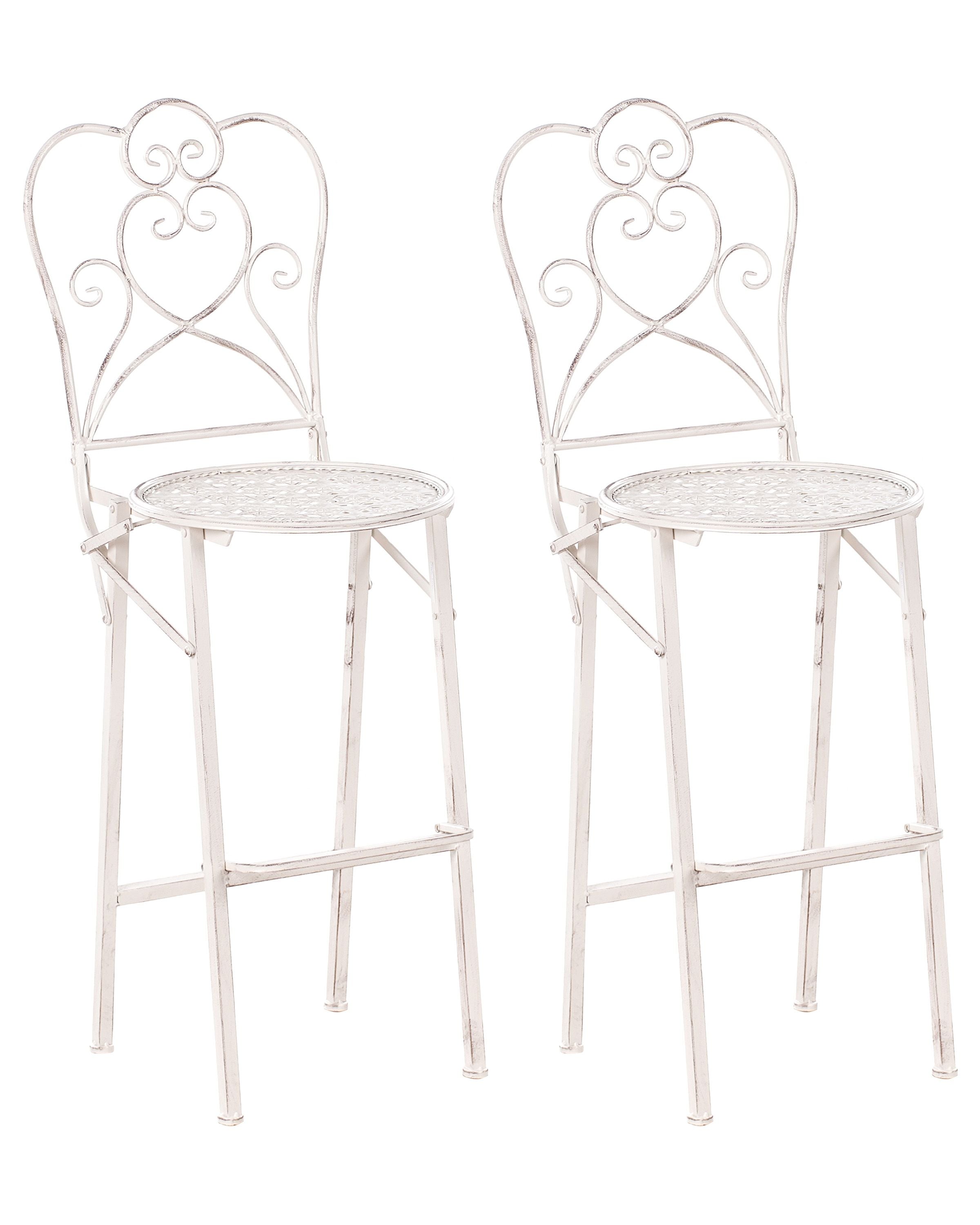 Set of 2 Garden Bar Chairs TRIESTE Folding Metal Light Beige