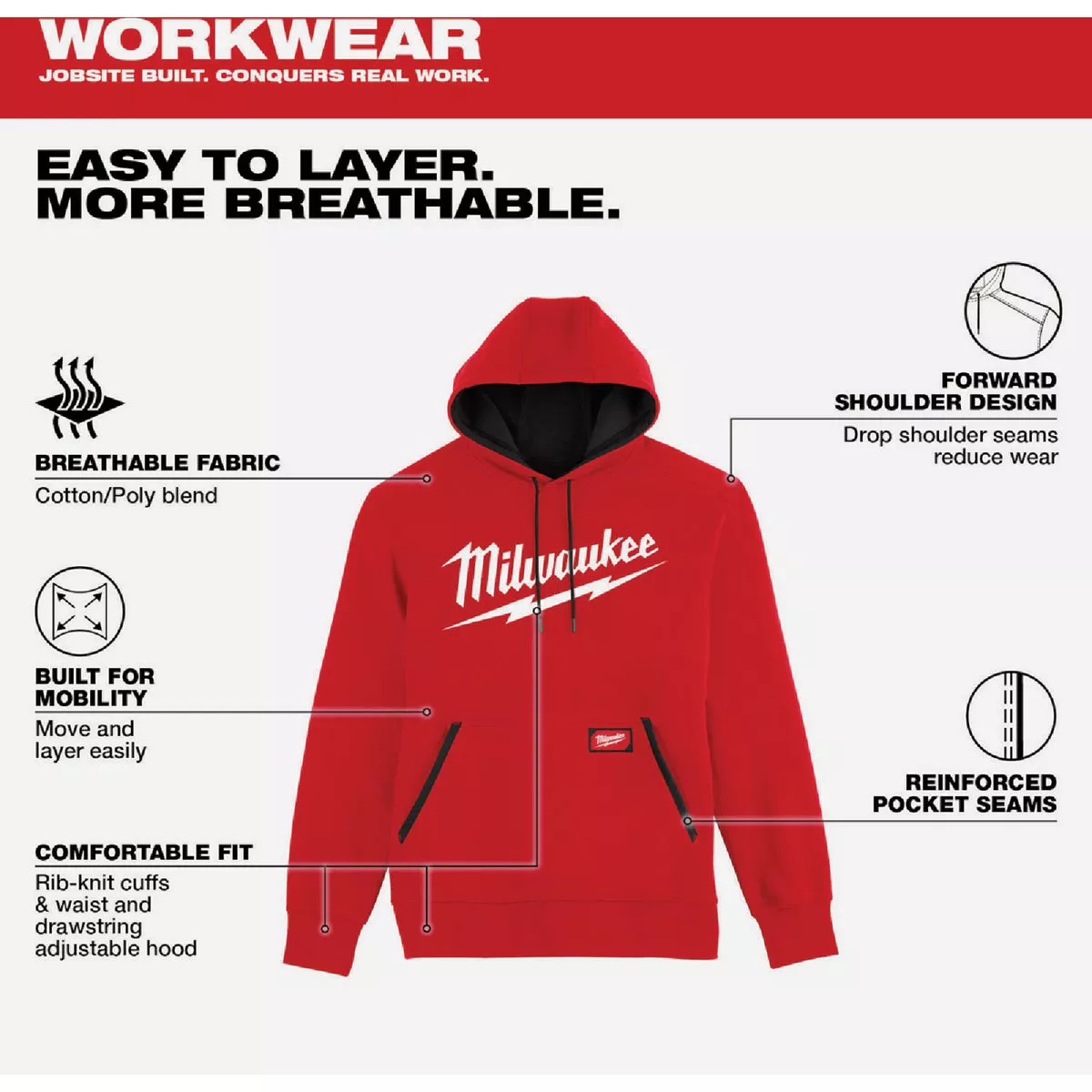 Milwaukee FREEFLEX XL Red Midweight Pullover Hooded Sweatshirt