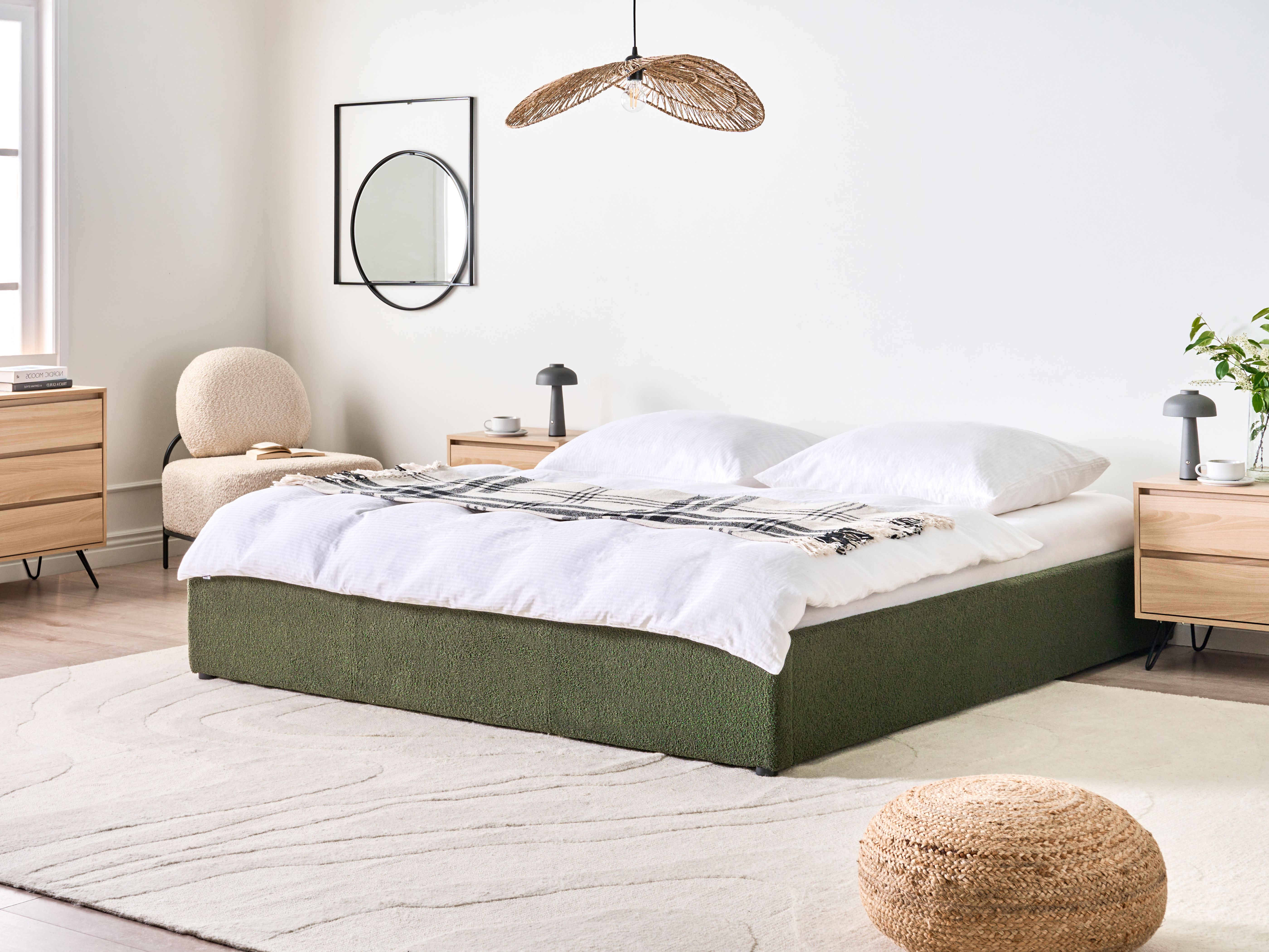 Ottoman Bed without Headboard Boucle DINAN 180 x 200 cm (EU Super King) Dark Green