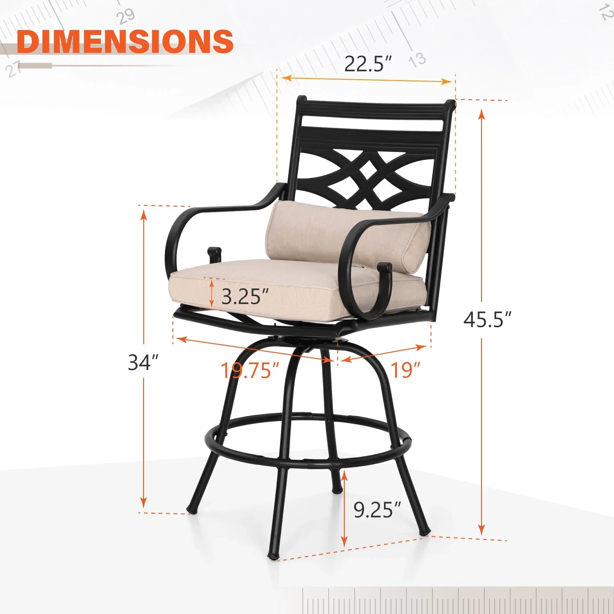 Sophia & William 2 Piece Patio Swivel Bar Stools With Cushions - Image 6 Sophia & William 2 Piece Patio Swivel Bar Stools With Cushions - Image 6