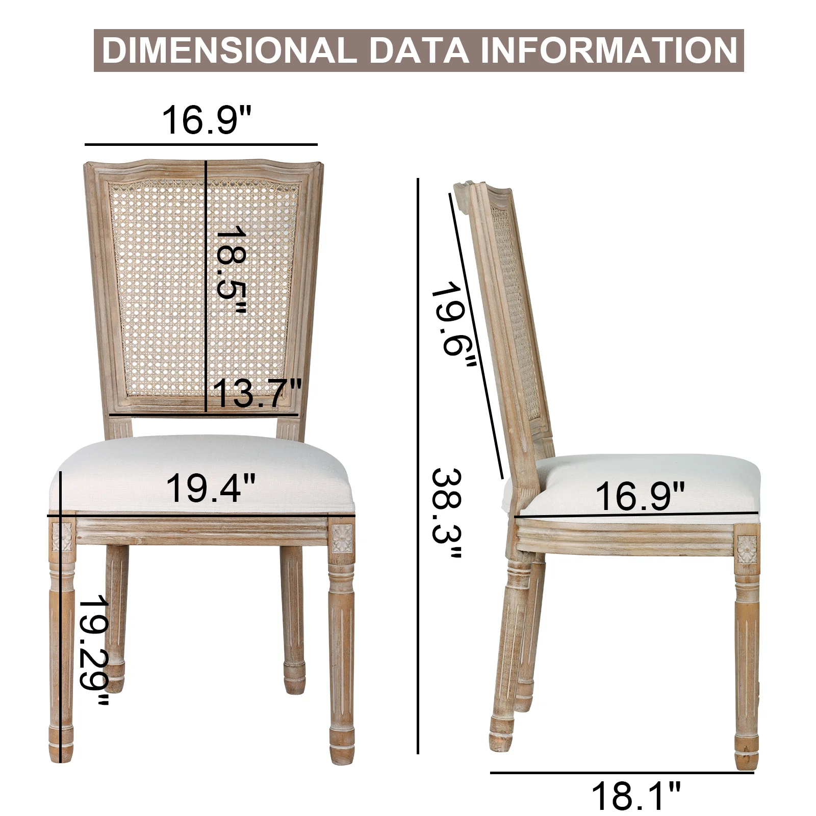 French Dining Chairs Set of 2 Beige Natural Fabric Round Back with Solid Wood Legs and Frame for Bedroom Dining Room Kitchen - Image 16