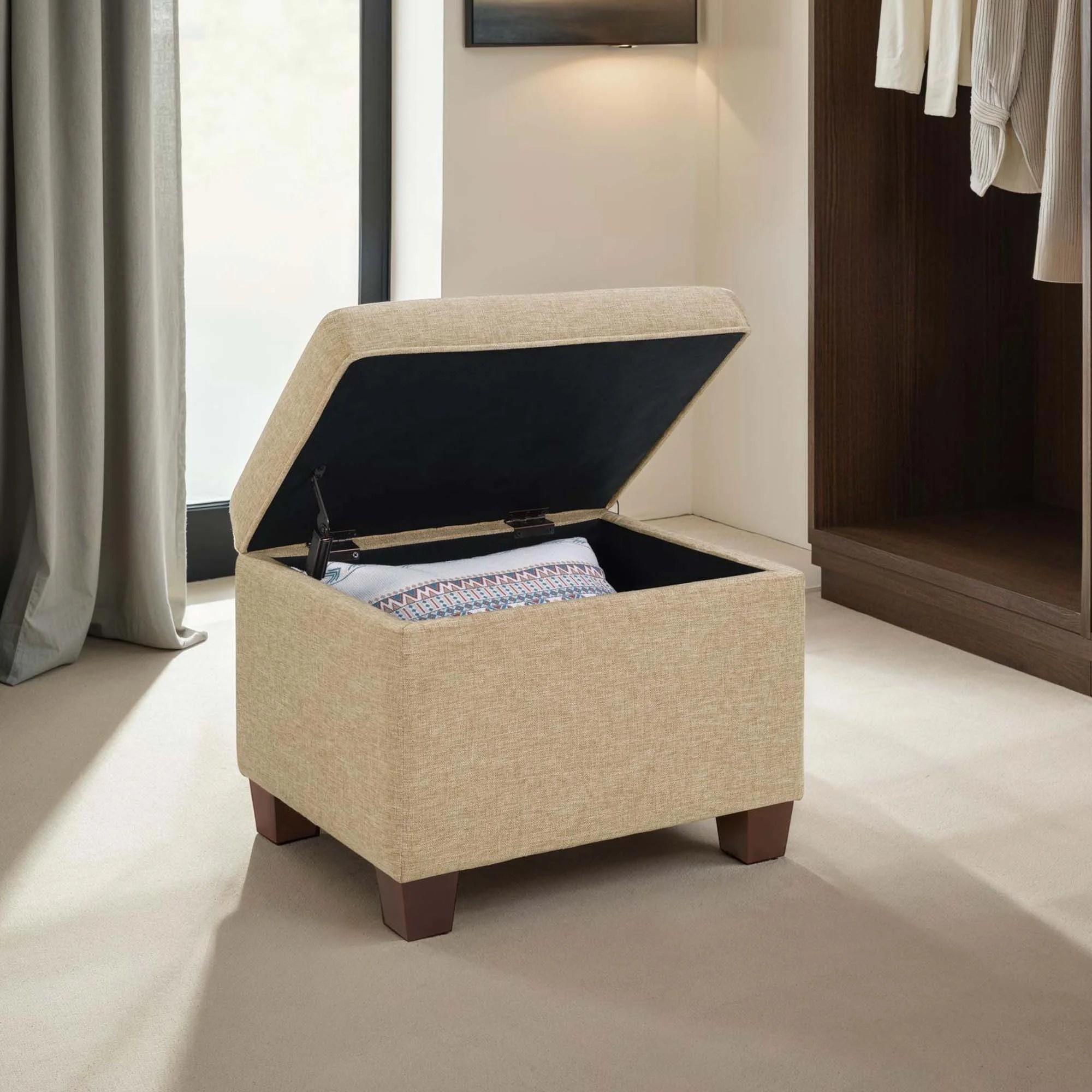 Convenience Concepts Madison Storage Ottoman, Tan Fabric