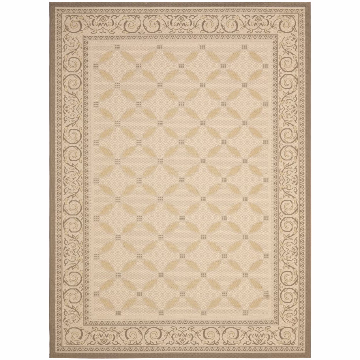 SAFAVIEH Courtyard Cohen Bordered Indoor/Outdoor Area Rug, Dark Beige/Beige, 9' x 12'