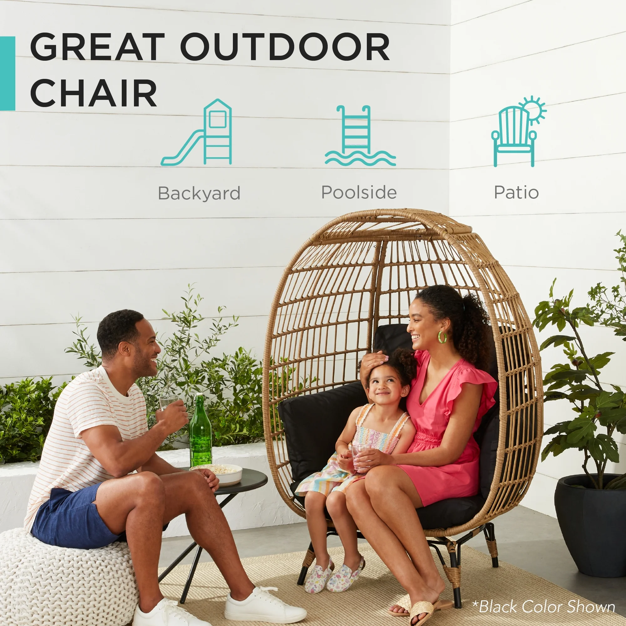 Best Choice Products Wicker Egg Chair Oversized Indoor Outdoor Patio Lounger w/ Steel Frame, 440lb Capacity - Black - Image 33