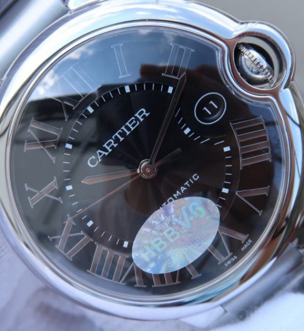 Replica Cartier V6 Ballon Bleu 42mm SS Black Textured Dial SS Bracelet A2892 - Top club