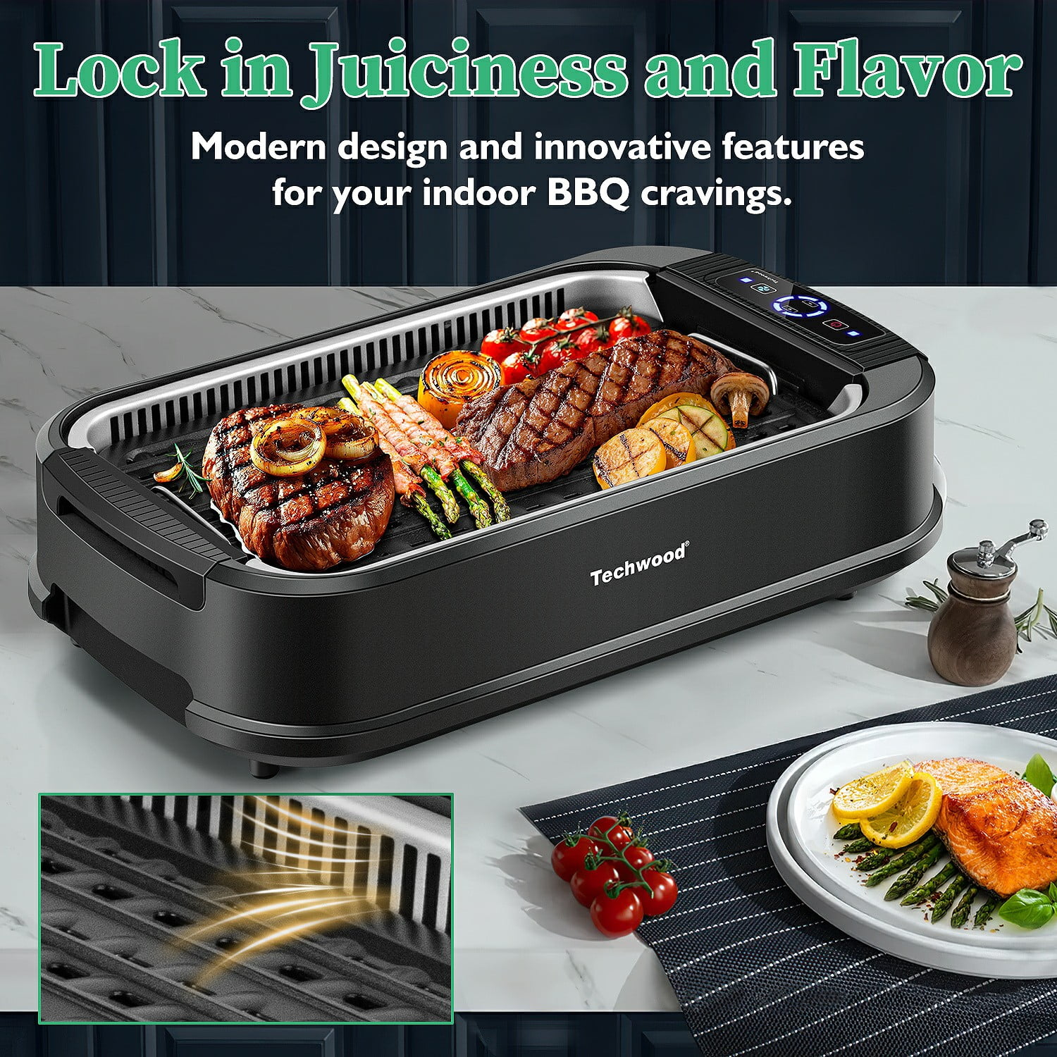 Techwood Indoor Smokeless Grill, 1500W, Black, Electric Portable Korean BBQ Grill with Tempered Glass Lid - Image 40