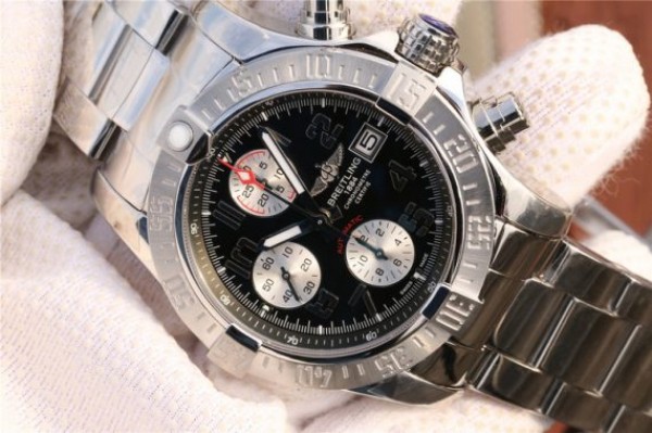 Replica Breitling Avenger II Chronograph 43mm SS GF Black/White Dial SS Bracelet A7750 - Top club