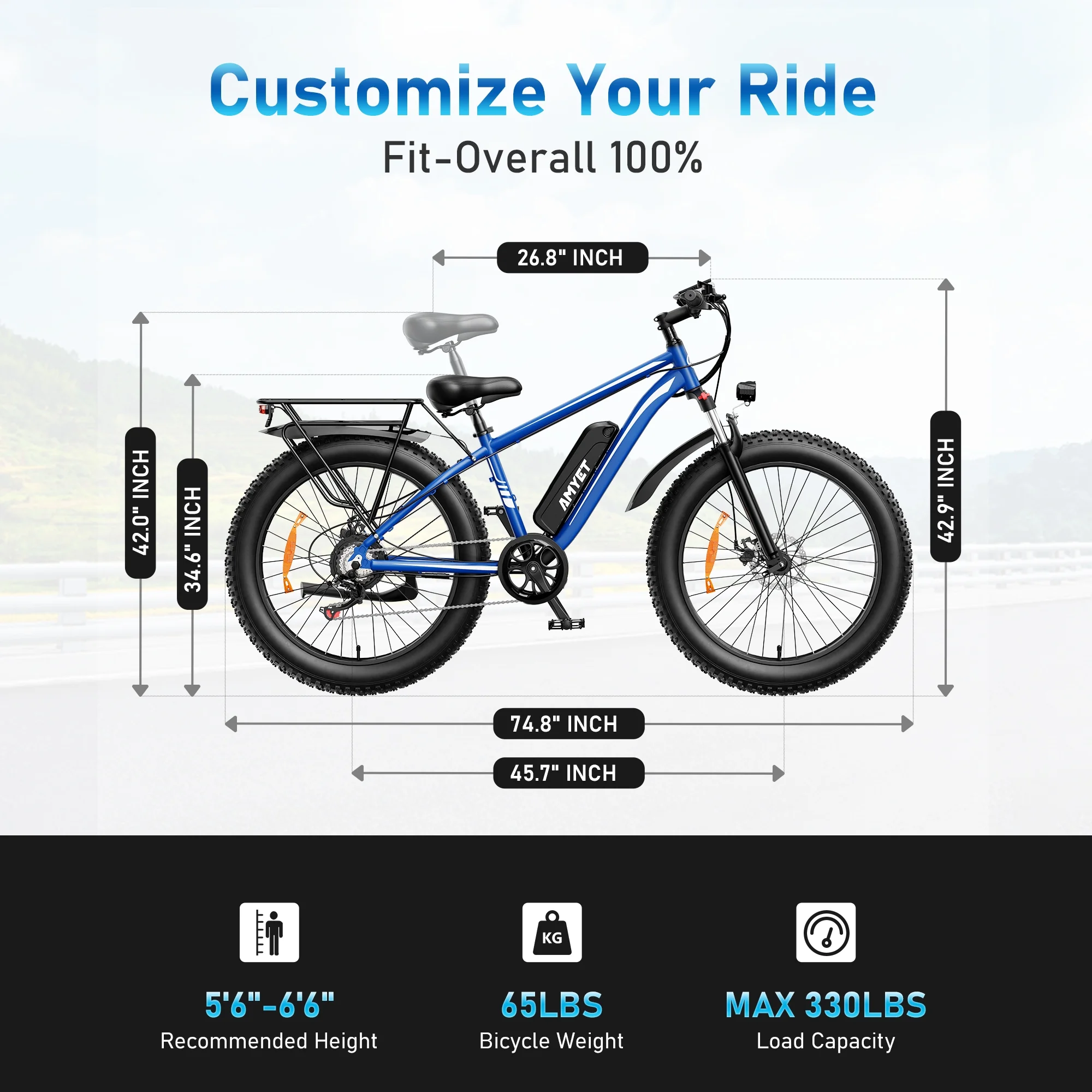 AMYET EB26 Electric Bike for Adults, 26*4.0 Fat Tire E-Mountain Bicycle,Peak 1500W Motor 48V 15Ah 7-Speed Ebike UL2849 - Image 46