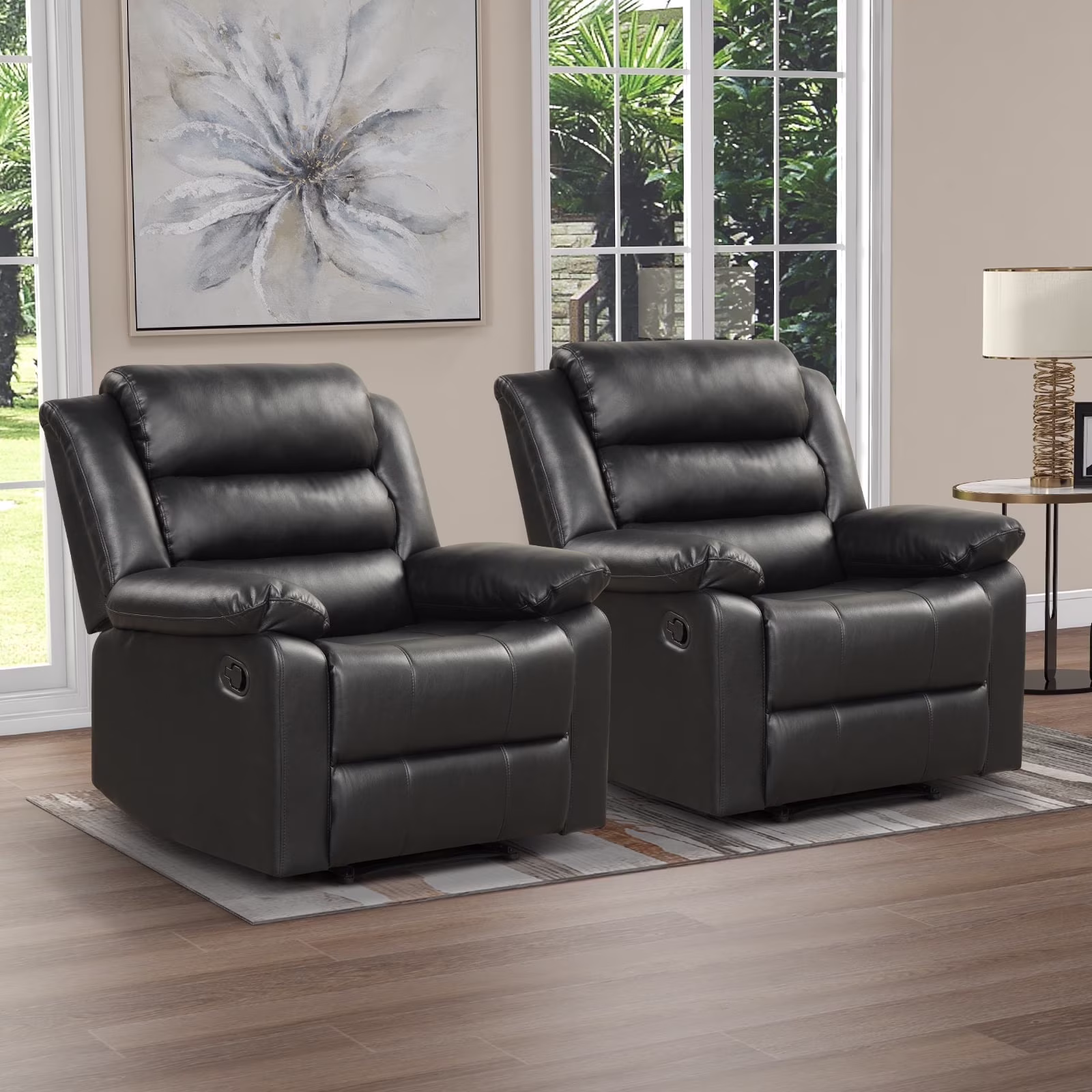 Bonzy Home Recliner Chairs for Living Room Overstuffed Breathable Fabric Reclining Chair Manual Sofa Brown - Image 3