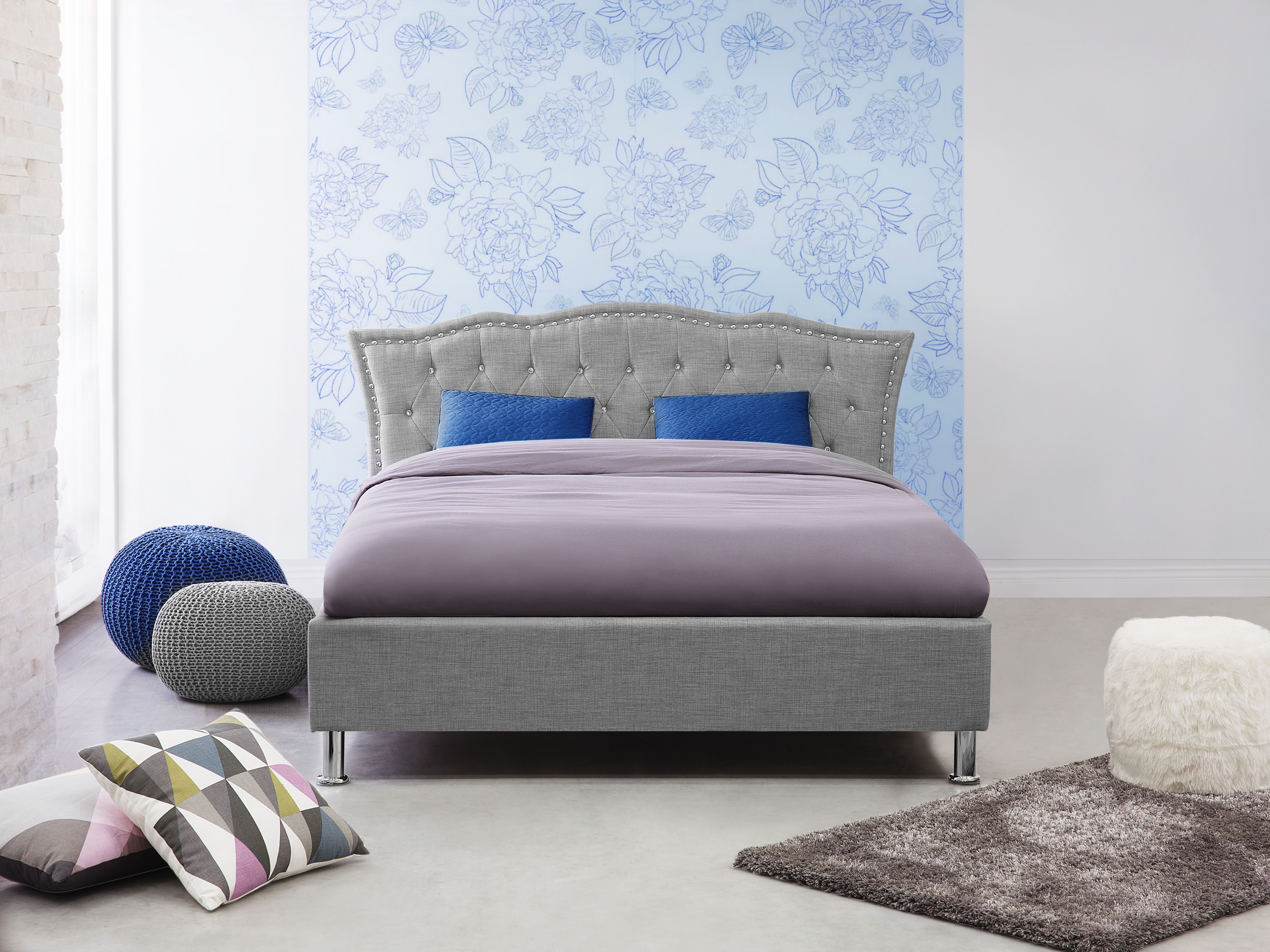 Ottoman Bed Fabric METZ 160 x 200 cm (EU King Size) Light Grey