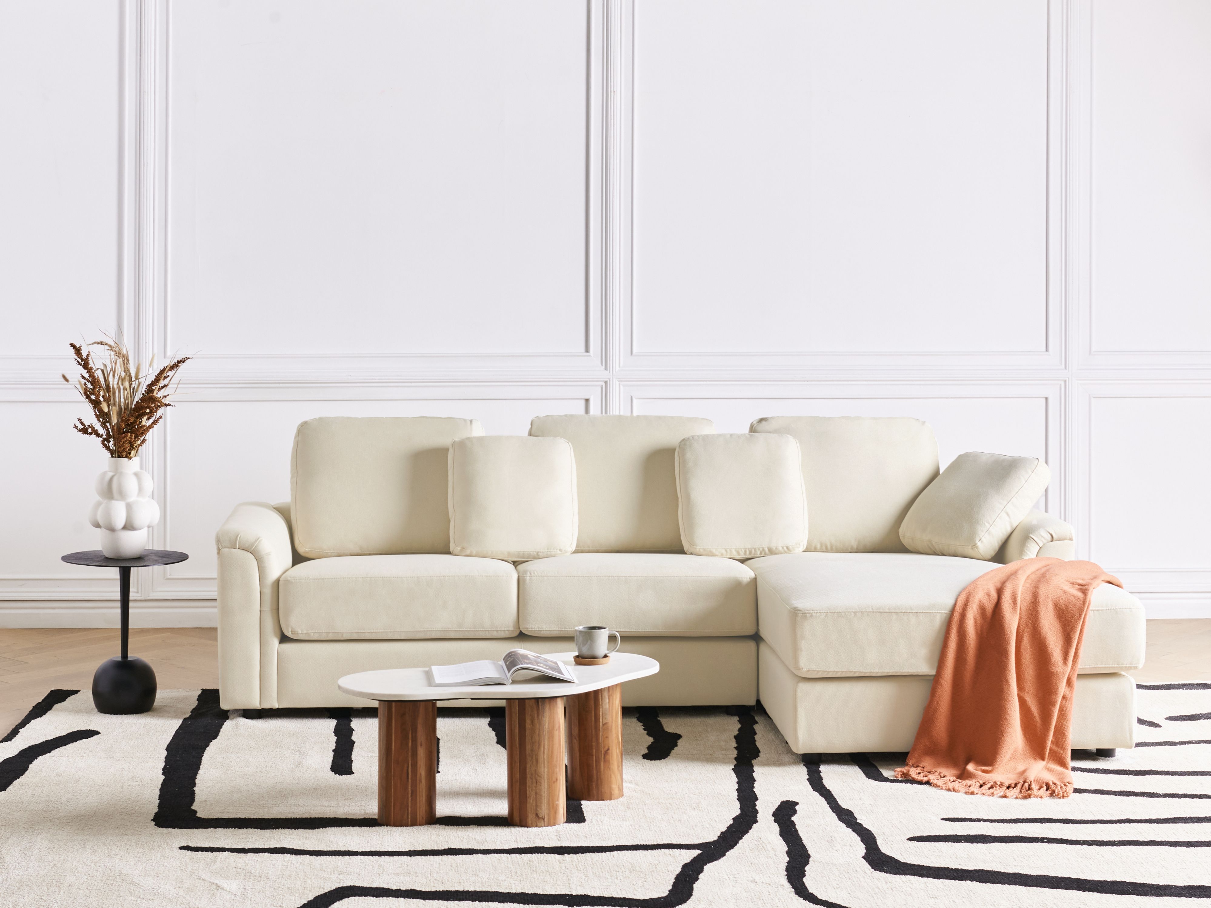 Corner Sofa 4 Seater KOHLO Fabric Light Beige Left Hand