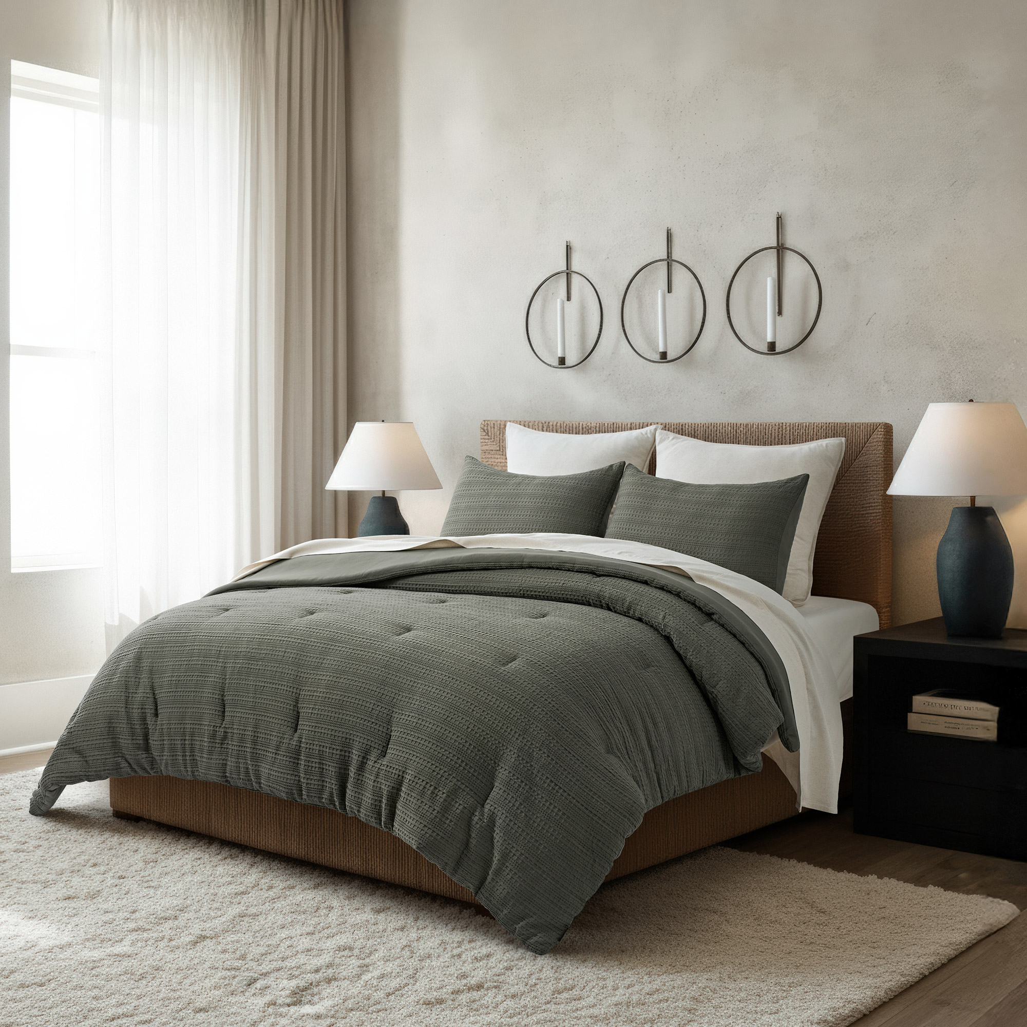 EVERGRACE 3-piece Microfiber Waffle Comforter Set - Image 2