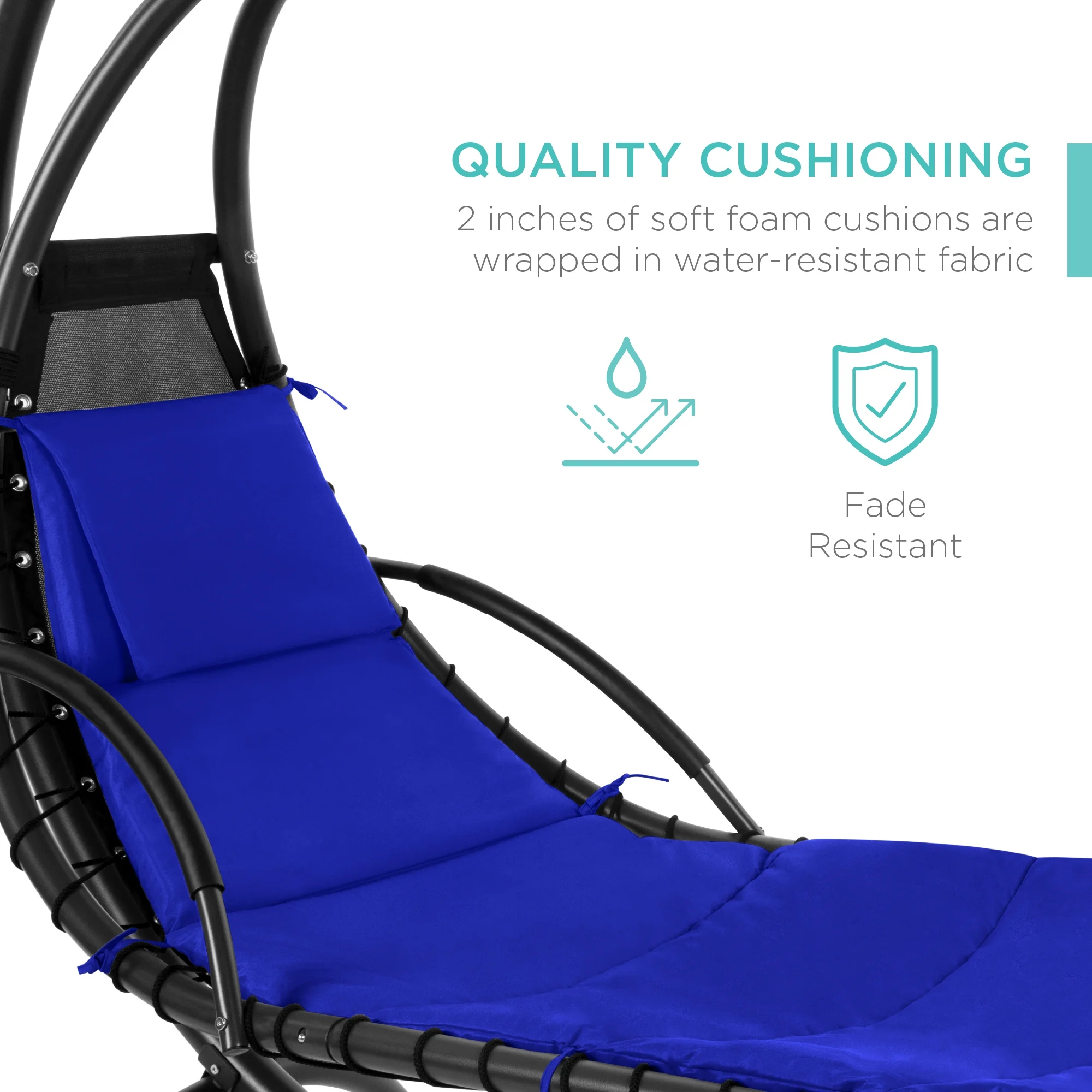 Best Choice Products Hanging Curved Chaise Lounge Chair Swing for Backyard, Patio w/ Pillow, Shade, Stand - Teal - Image 65