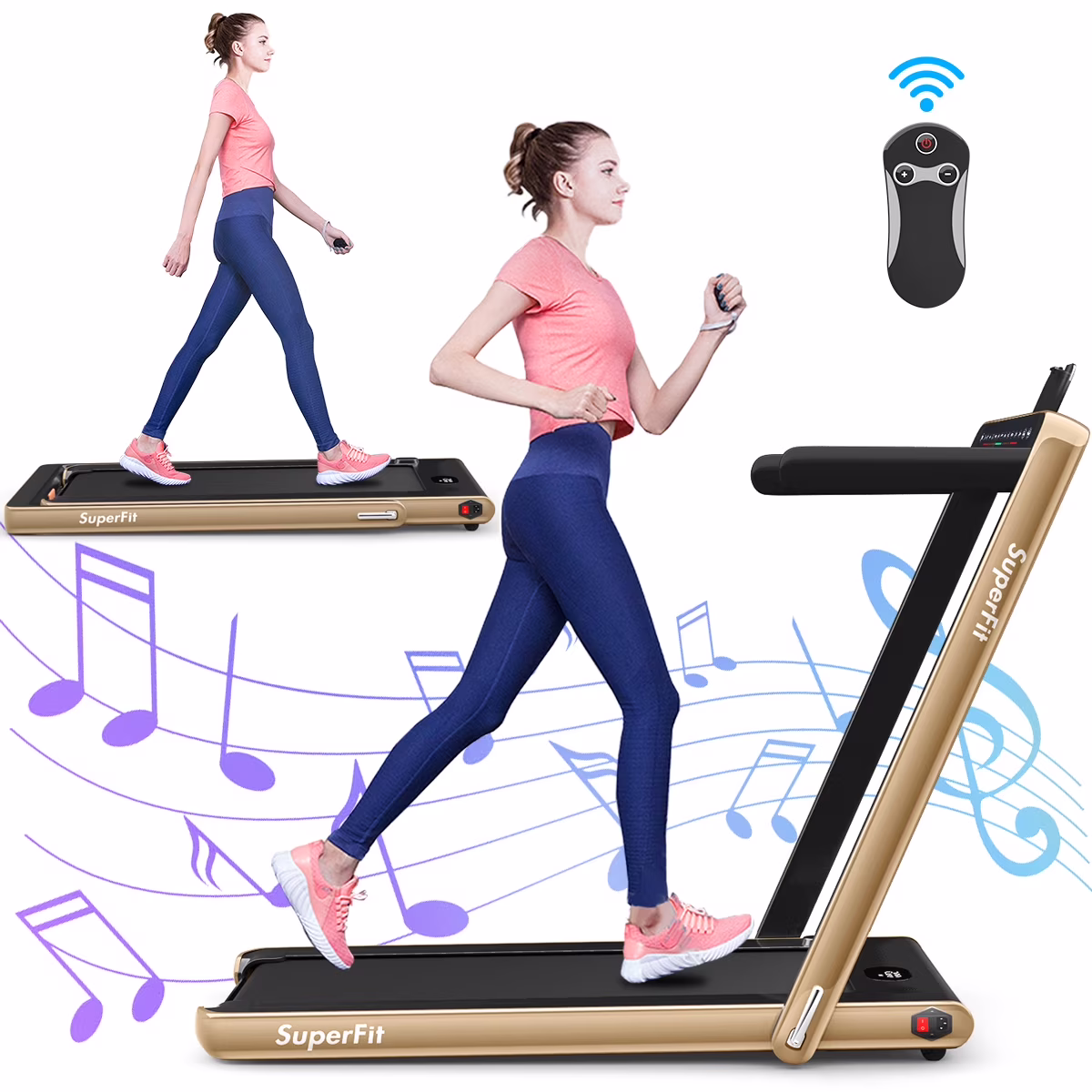 Gymax 2 in 1 Folding Treadmill 2.25HP Running Machine w/ Dual Display APP Control Black - Image 13