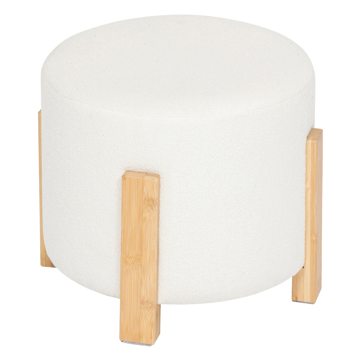 Stool "Bansa" Boucl&eacute;, Bamboo, White, D.37.5x32 cm