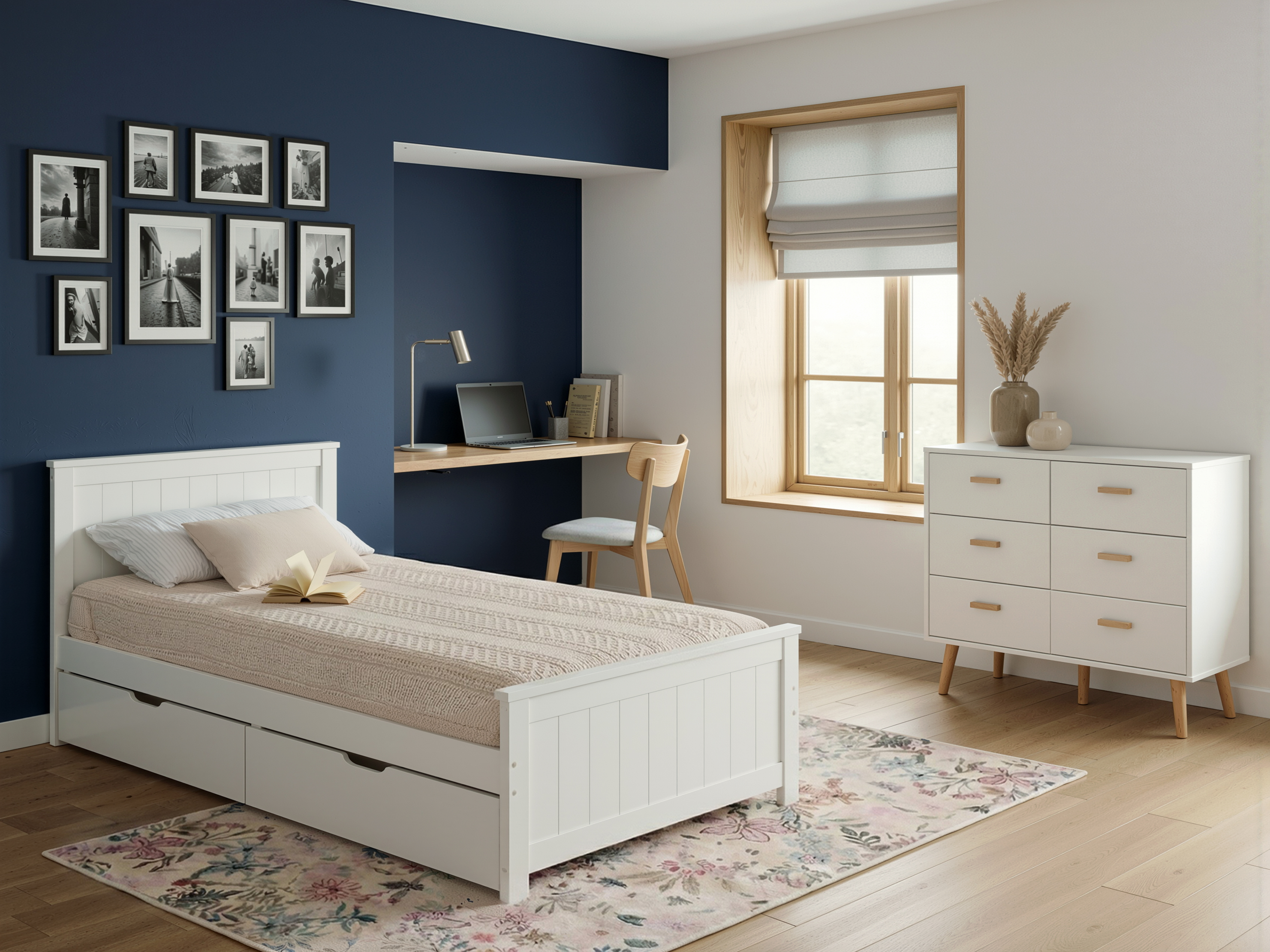 Bed with 4 Drawers Pine Wood SABRAN 90 x 200 cm (EU Single) White
