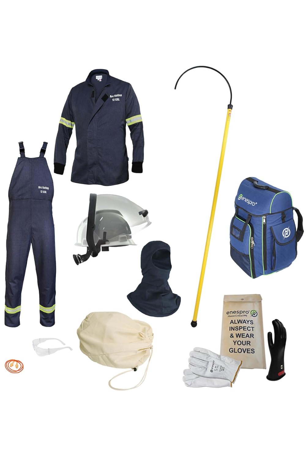 Enespro Premium 12 Cal Short Coat and Bibs EV Hazard Kit, Hybrid Electric Vehicle High Voltage Safety Kit, Glove Size 9, 2X-Large