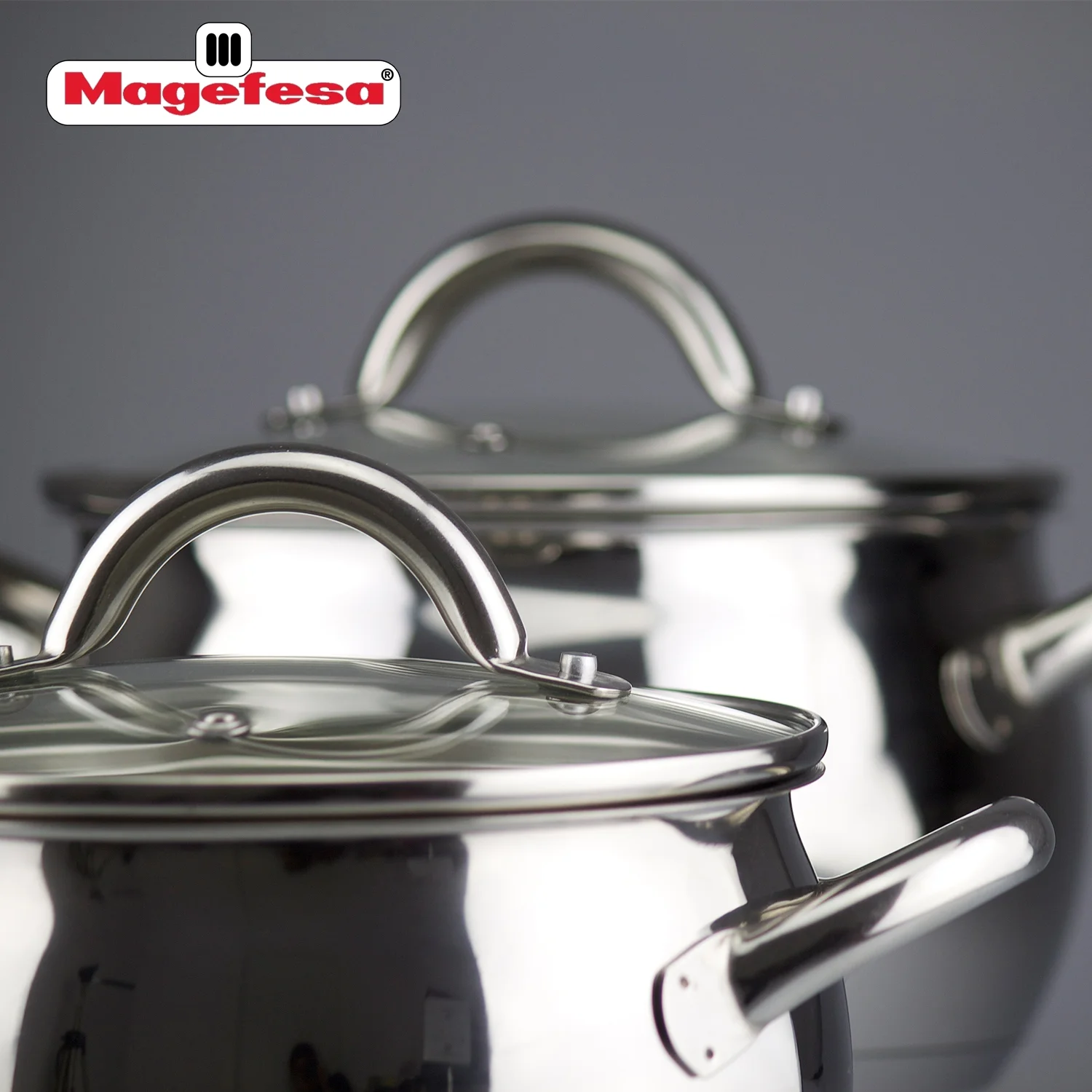 Magefesa Kuchen 9-Piece Stainless Steel Cookware Set, Includes Four Pots and a Frying Pan with Glass Lids and Ergonomic Handles, Suitable for All types of Stovetops including Induction - Image 3