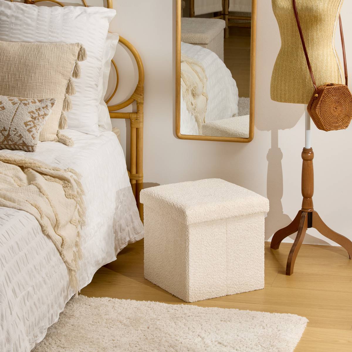 Folding Pouf "Soana" Ivory, 38x38 cm