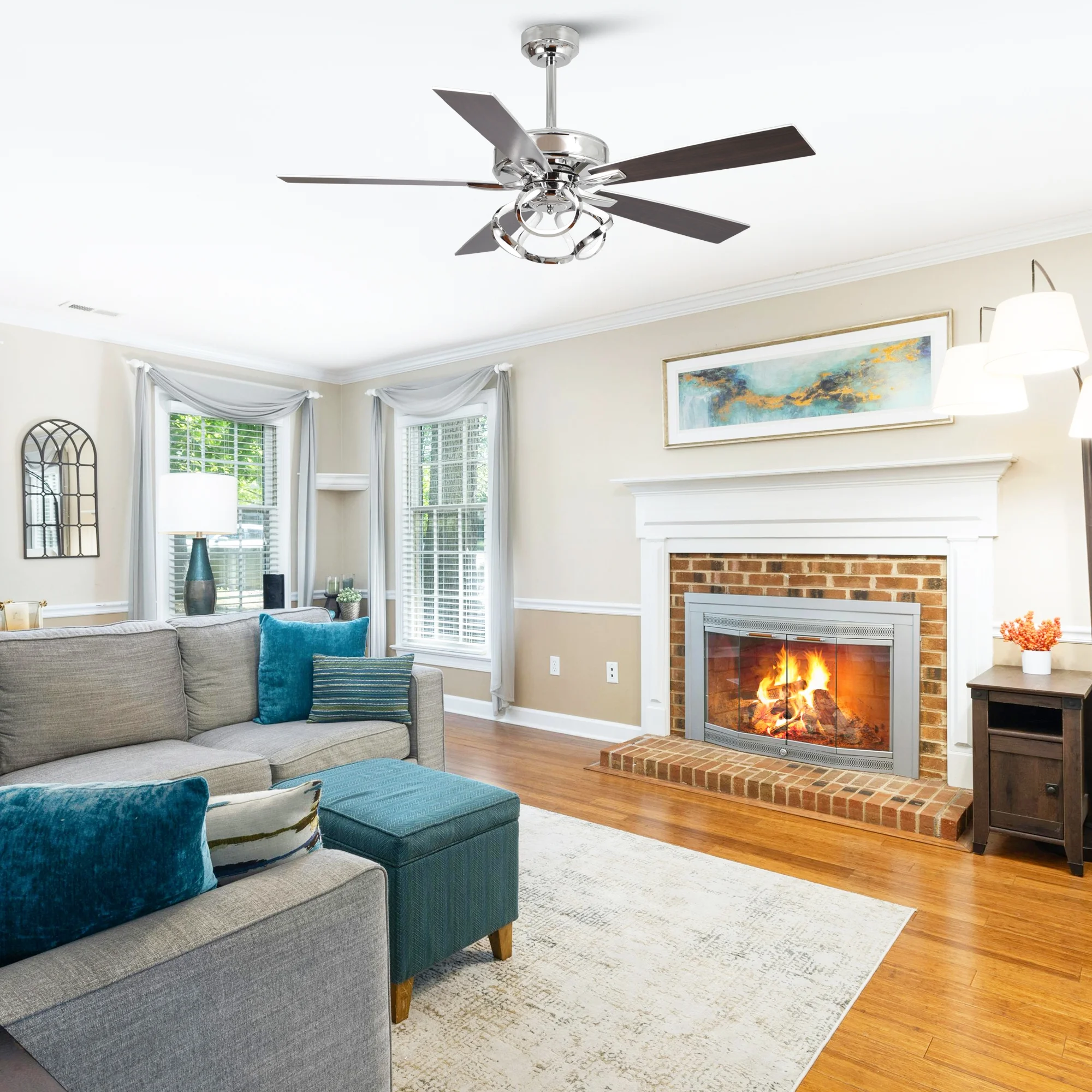 Parrot Uncle 52-Inch Contemporary Chrome Ceiling Fan with Integrated LED Lights and Remote Control - Image 4