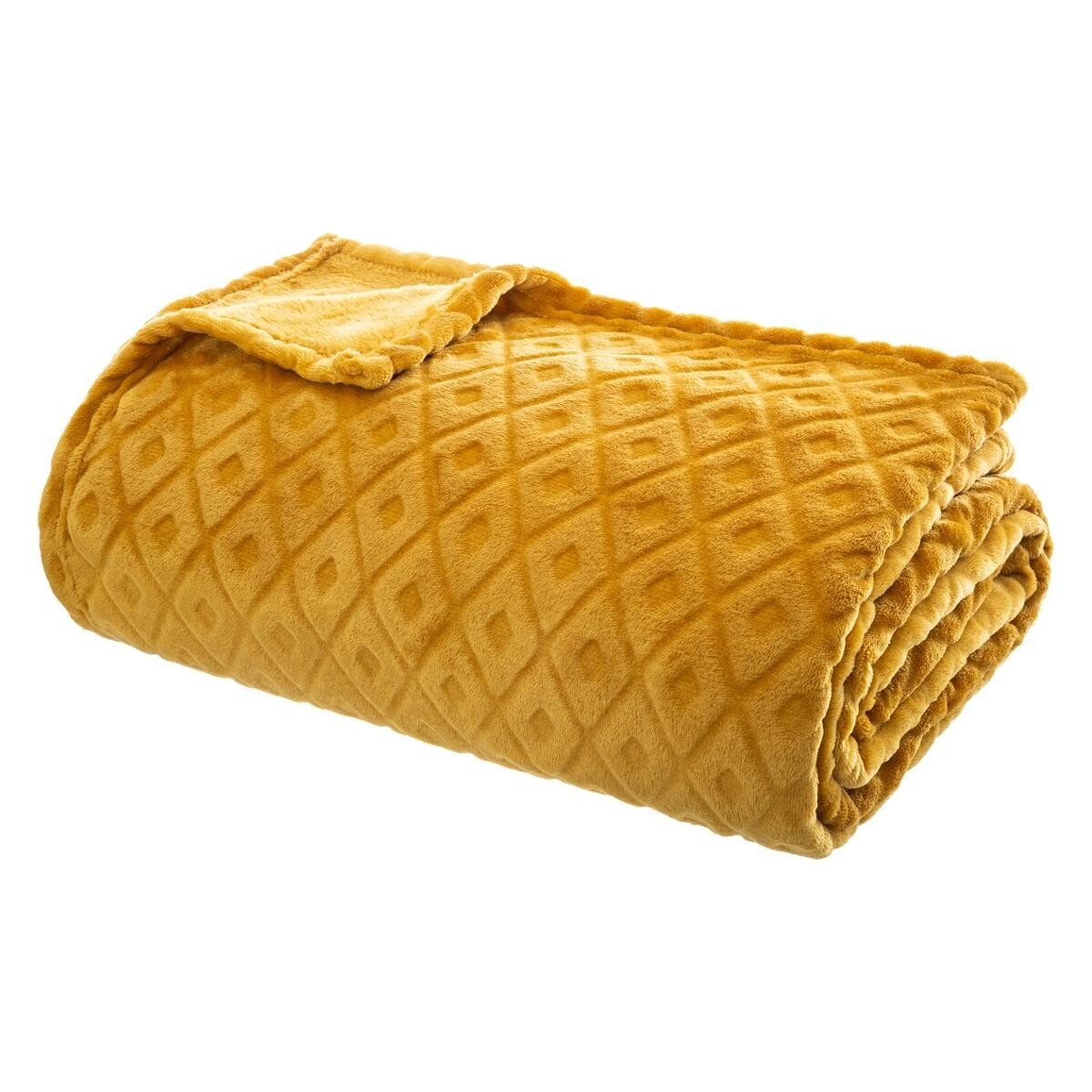Plaid "3D Losange", flannel Mustard yellow, 180x230 cm