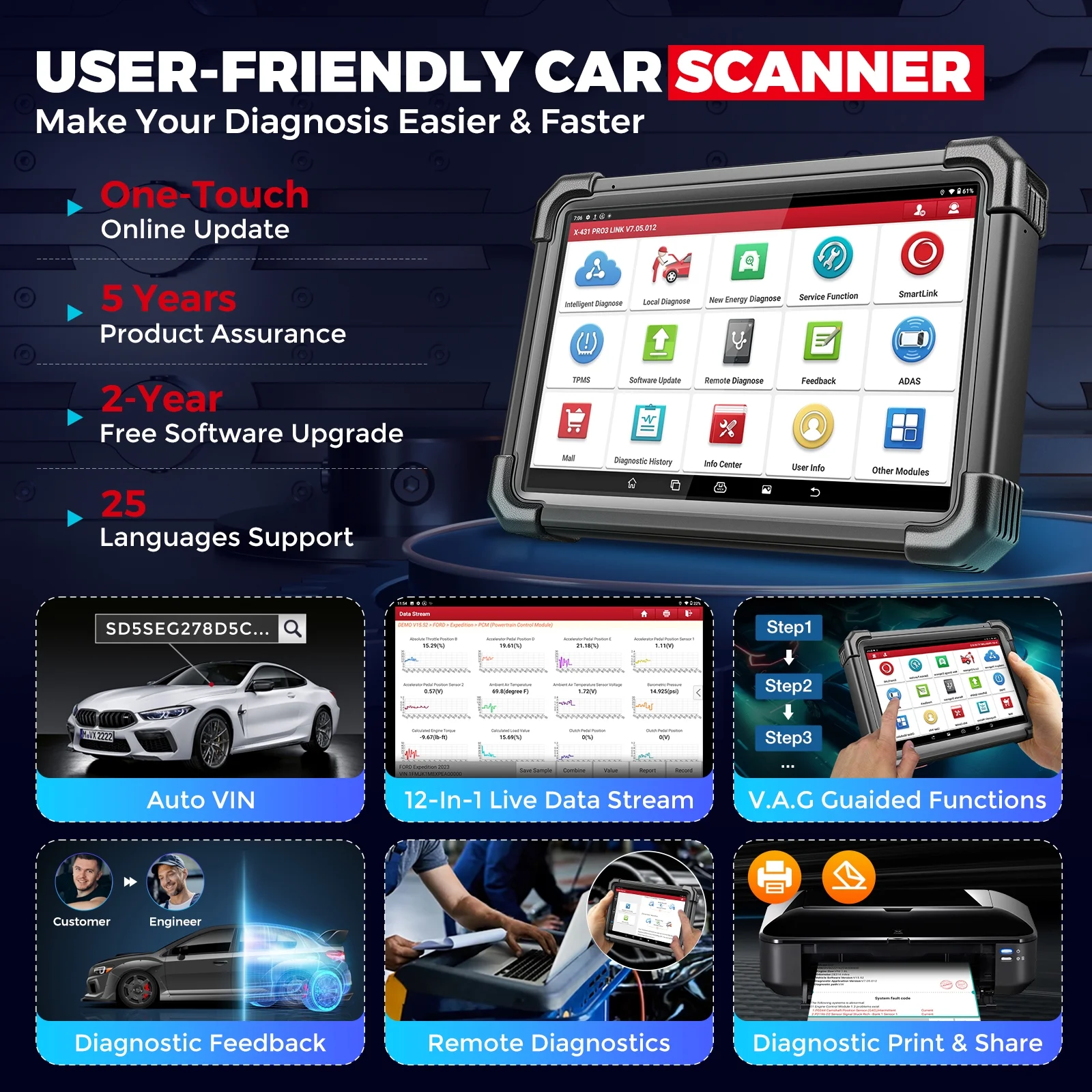LAUNCH X431 PRO3S+Smartlink HD Heavy Duty Truck Car Diesel&Gasoline Bidirectional Diagnostic Scan Tool with J2534 ,Topology Map,60+Service,ECU Coding,CANFD &DOIP - Image 4