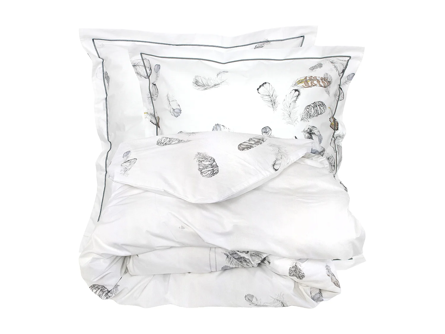 Parure de lit 3 pièces 240x220 cm taies 65x65 cm Percale pur coton PLUMES
