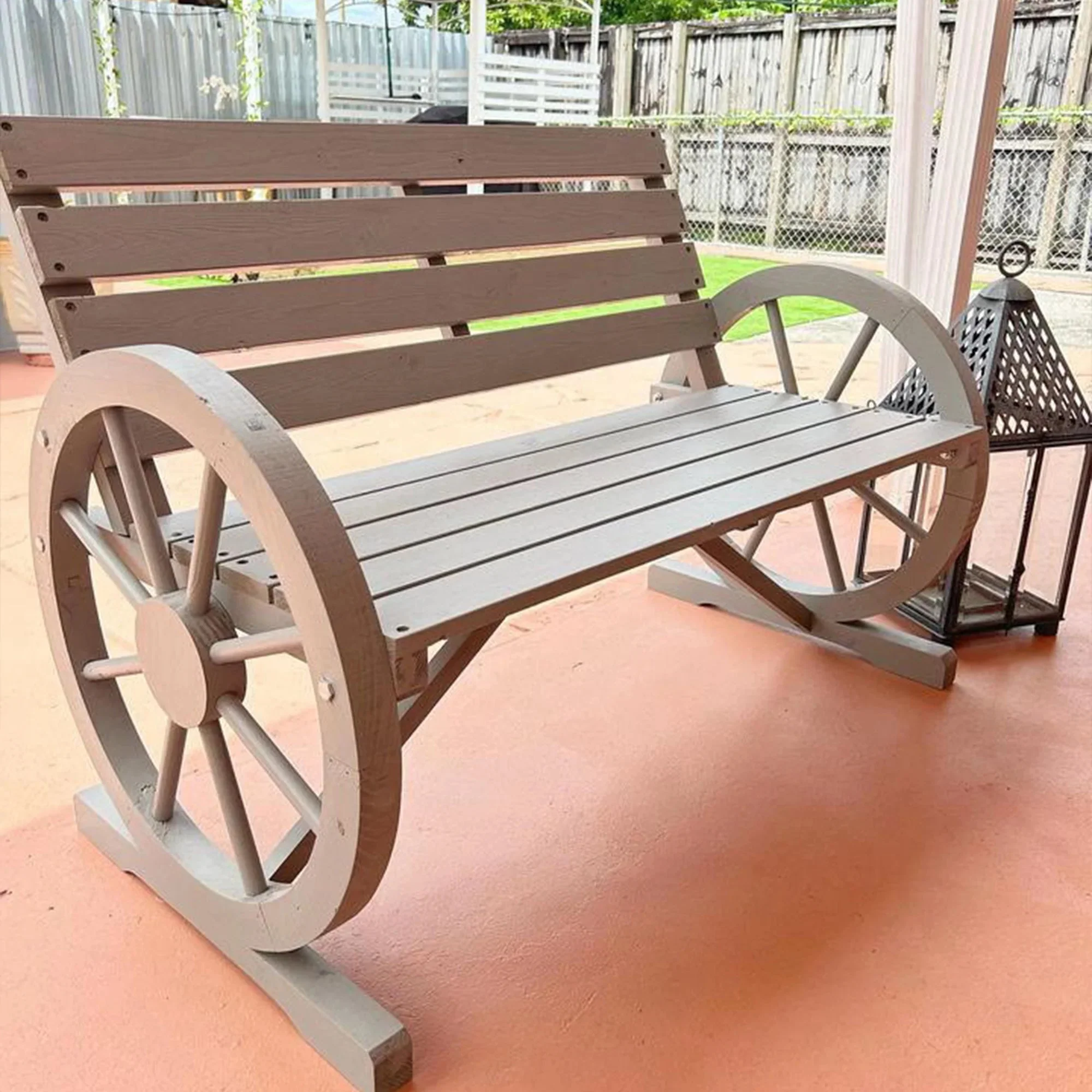 Outsunny Wooden Wagon Wheel Bench, 2-Person, Fir Wood, Carbonized, 41.5in L x 23.25in W x 29.5in H - 84B-183 - Image 18 Outsunny Wooden Wagon Wheel Bench, 2-Person, Fir Wood, Carbonized, 41.5in L x 23.25in W x 29.5in H - 84B-183 - Image 18