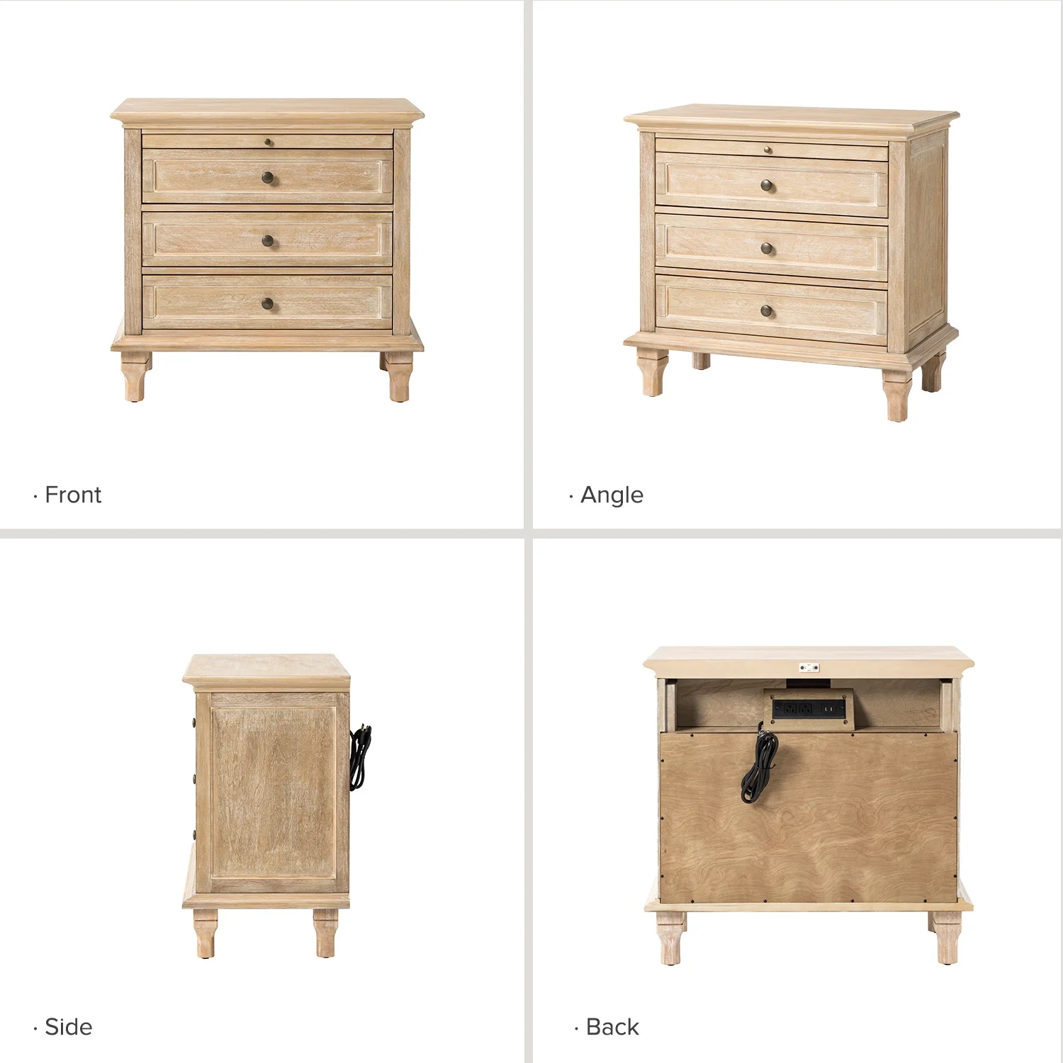 Farmhouse 3 Drawers Nightstand with Tray Bedside Table with Charging Station Acorn - Image 25