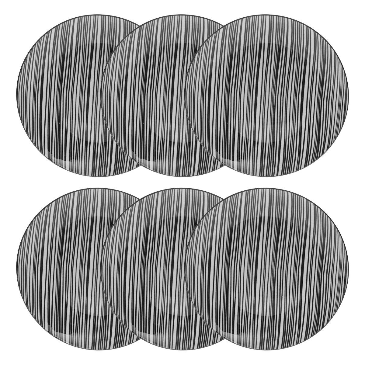 Set of 6 "Bohemia" dessert plates D.18.9 cm, Black & White