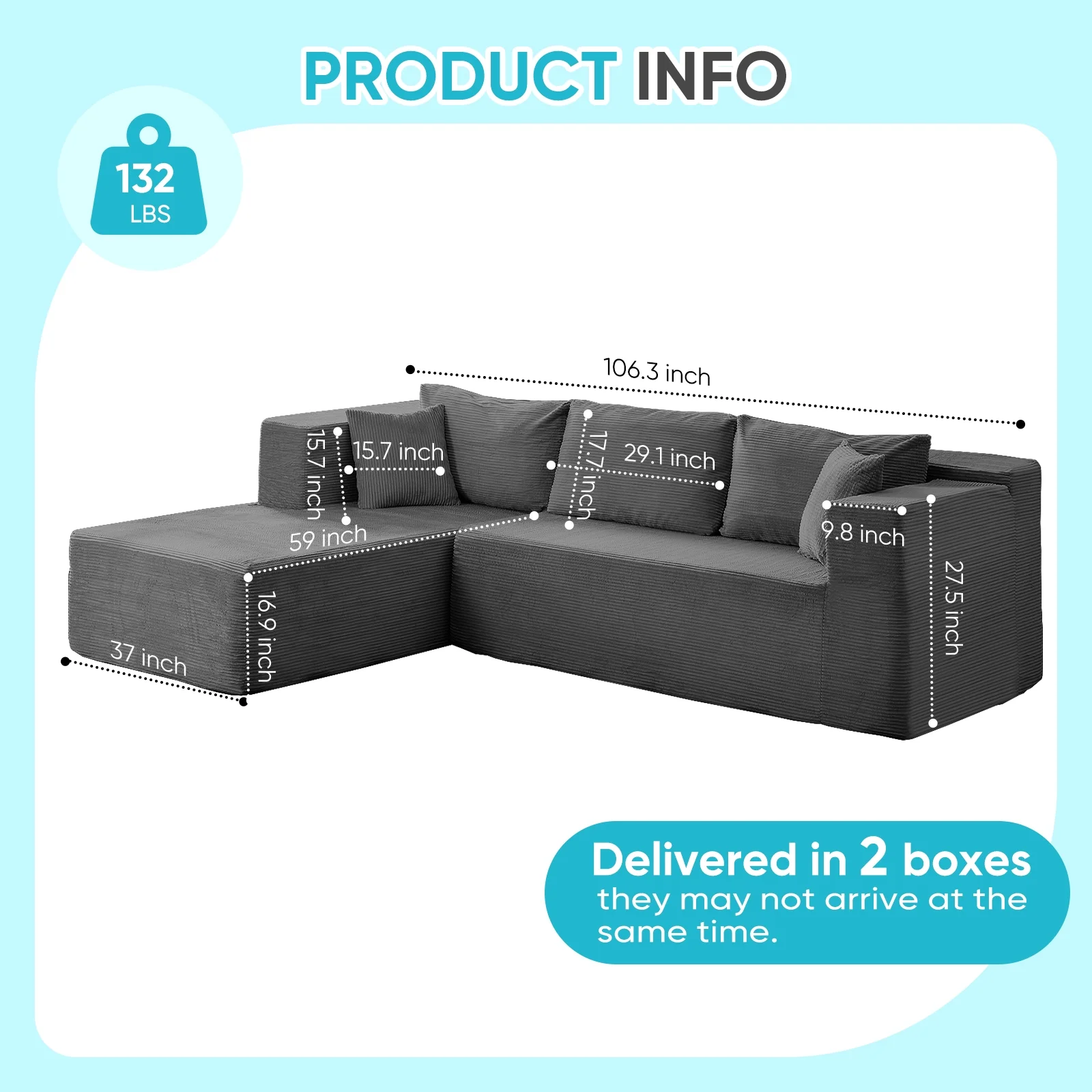 ZAFLY 106" Cloud Sectional Couch with Chaise, No Assembly Required L Shaped Sleeper Sofa, Oversized Deep Seat Modular Couches and Sofas for Living Room - Right, Black - Image 38