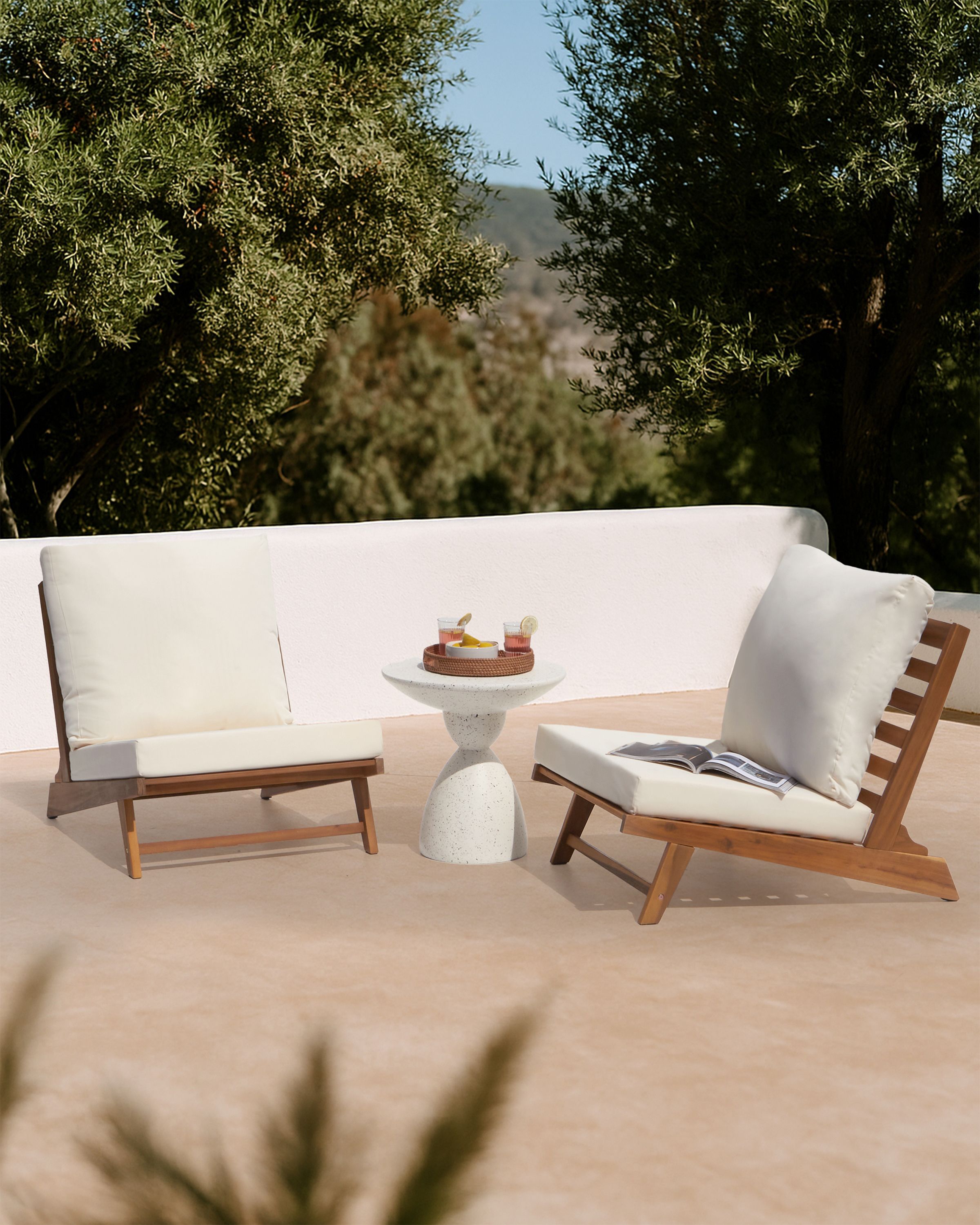 Set of 2 Garden Chairs with Cushions MICCIANO Acacia Wood Off-White