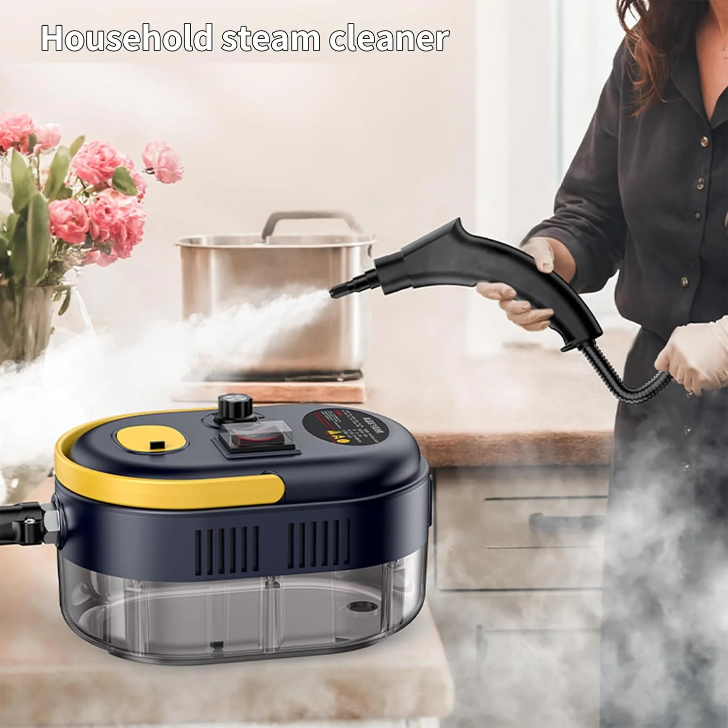 Portable Steam Cleaner for Home,Handheld Steam Cleaner,High Temperature Steamer for Deep cleaning of Car Upholstery Furniture Window Children's Toy,with Gloves Brush Shovel Steel Ball. (Black)