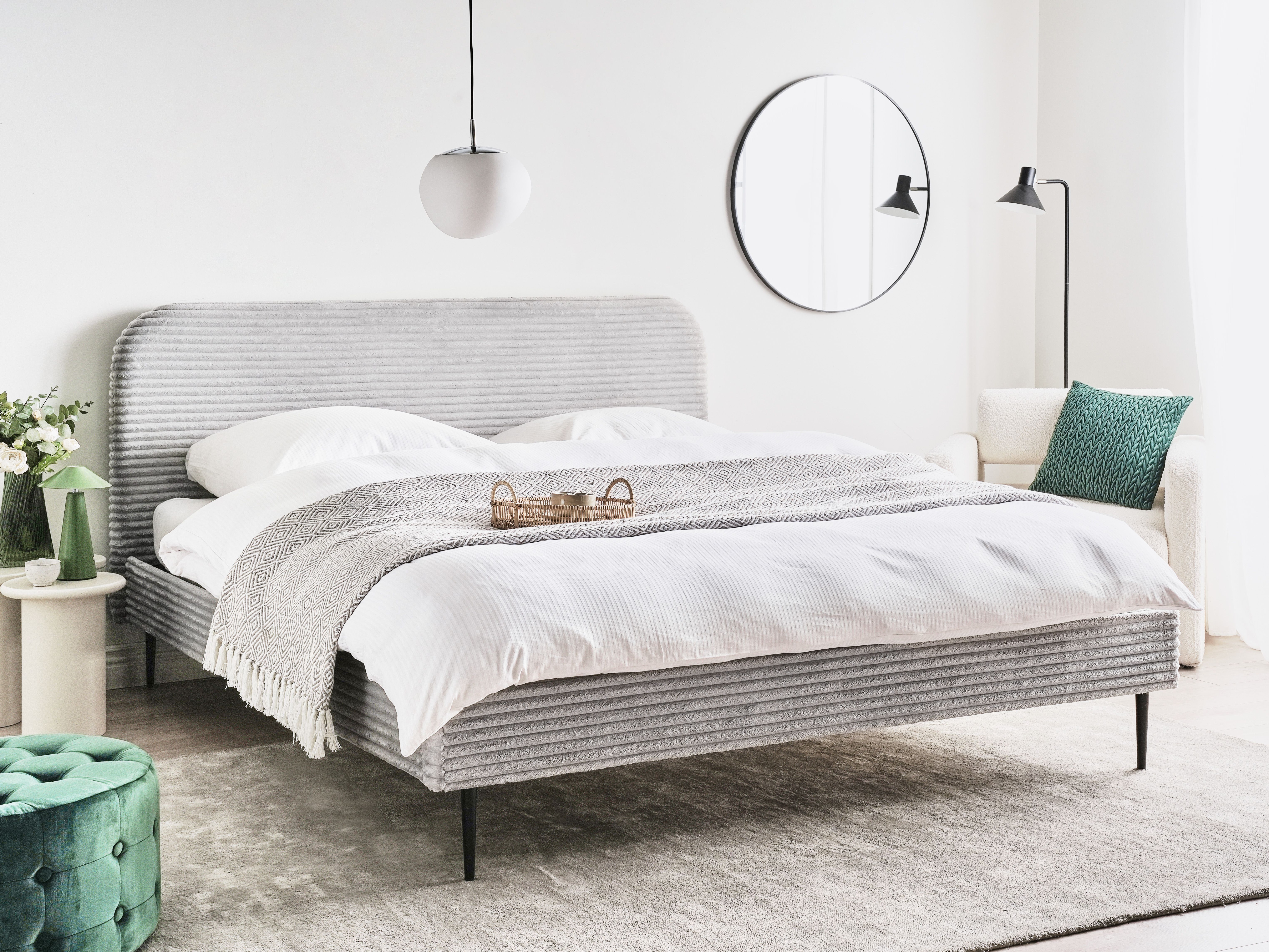 Bed Corduroy FLAYAT 180 x 200 cm (EU Super King) Light Grey