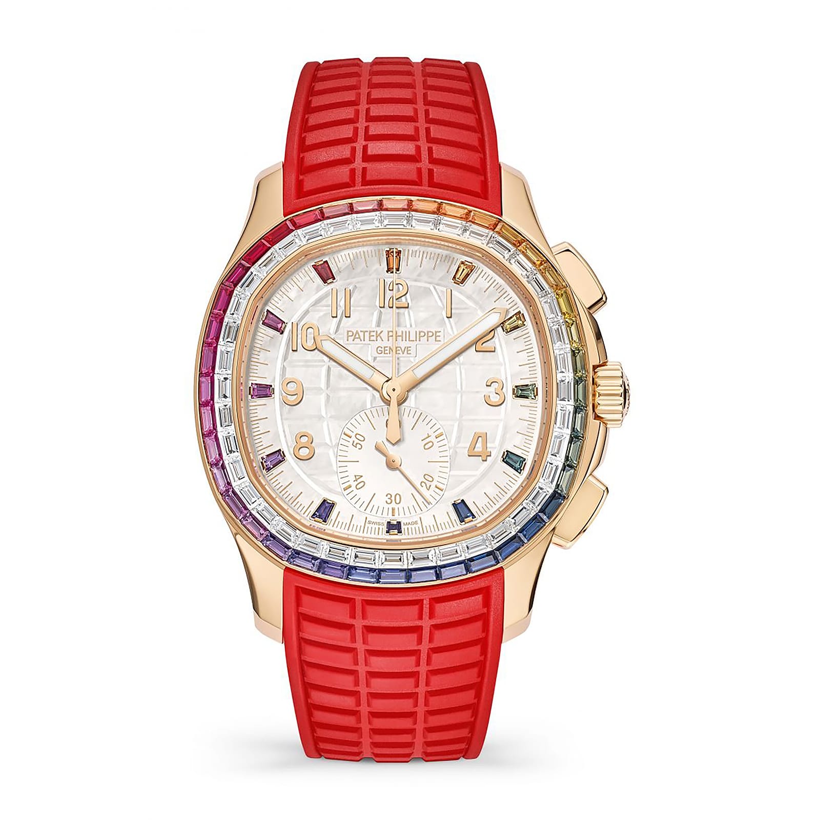 Fake Patek Philippe Replica Watch Aquanaut Luce Rainbow Chronograph Rose Gold Diamond/Gems Mother of Pearl Sapphire 7968/300R-001(1:1 replica) - Elite Watch Atelier