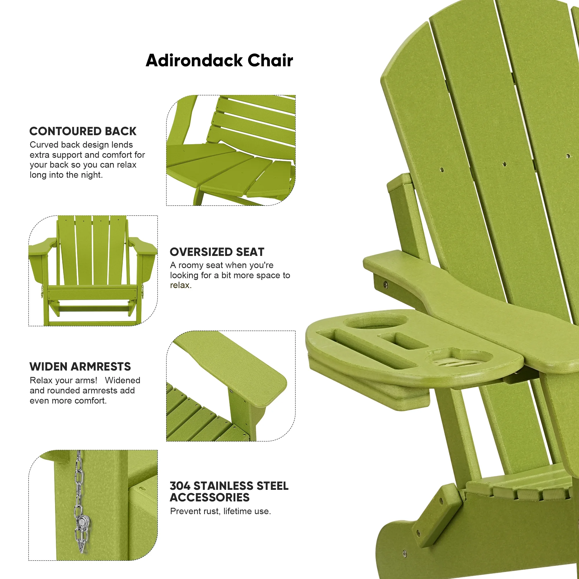 FOOWIN HDPE Plastic Adirondack Chairs Set of 4, Black - Image 98
