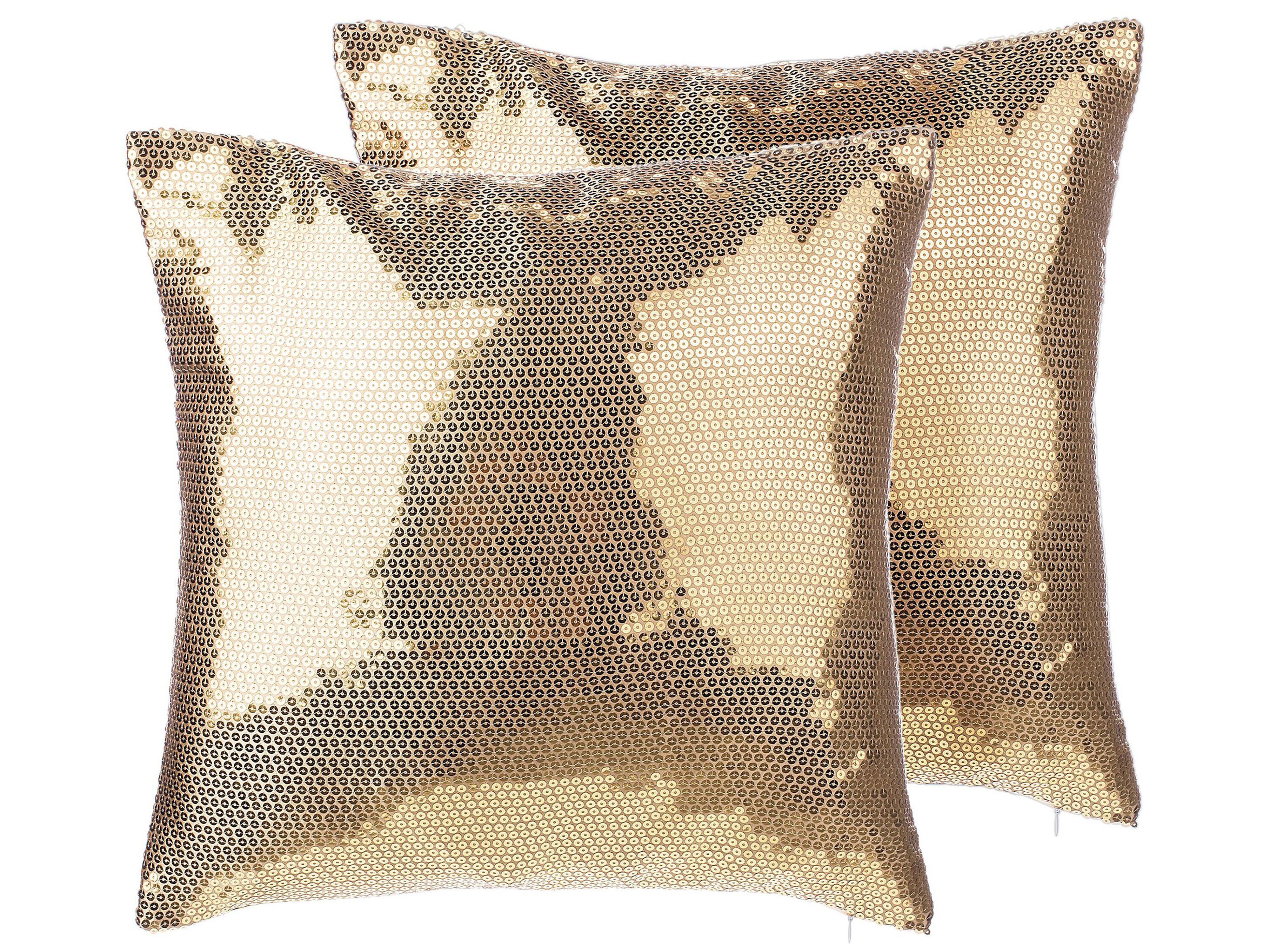 Set of 2 Decorative Cushions ASTER 45 x 45 cm Gold Solid